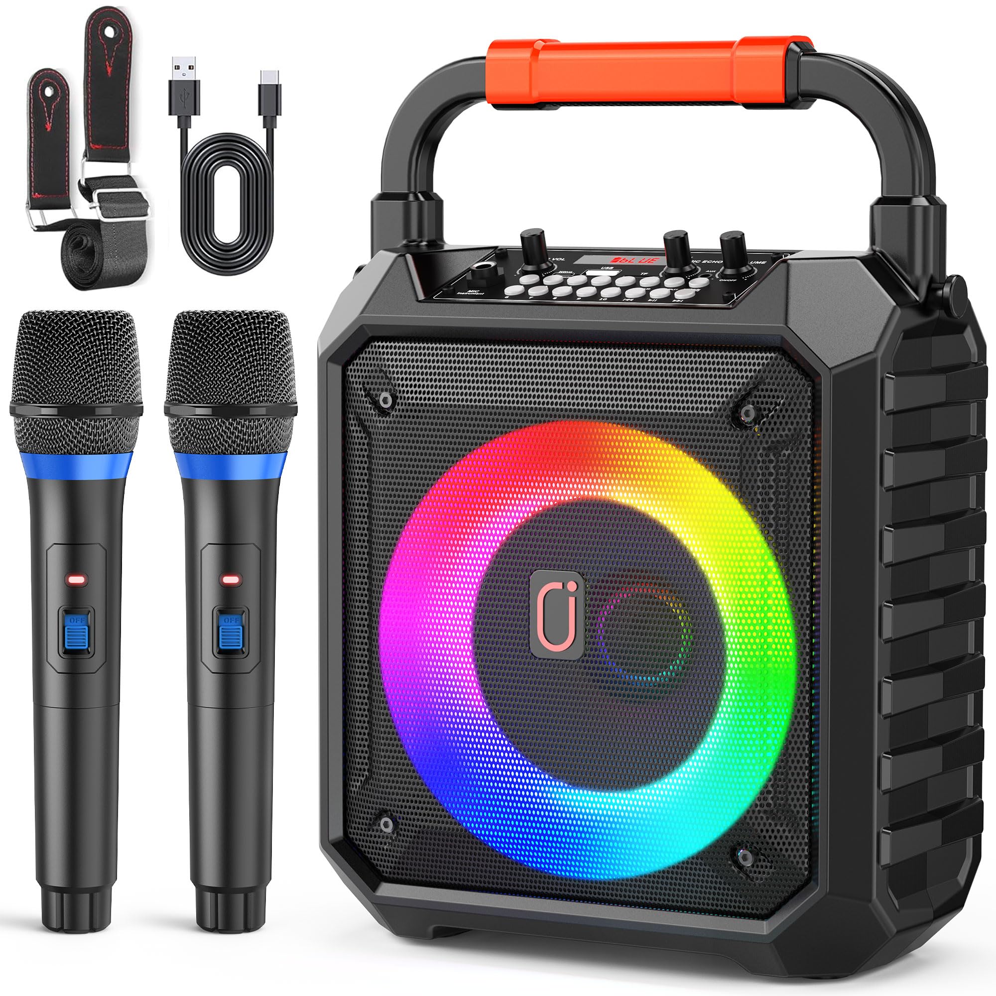 Jyx Karaoke Machine With Two Wireless Microphones, Portable Bluetooth Karaoke Speaker With Led Lights For Kids And Adults, Pa Sy