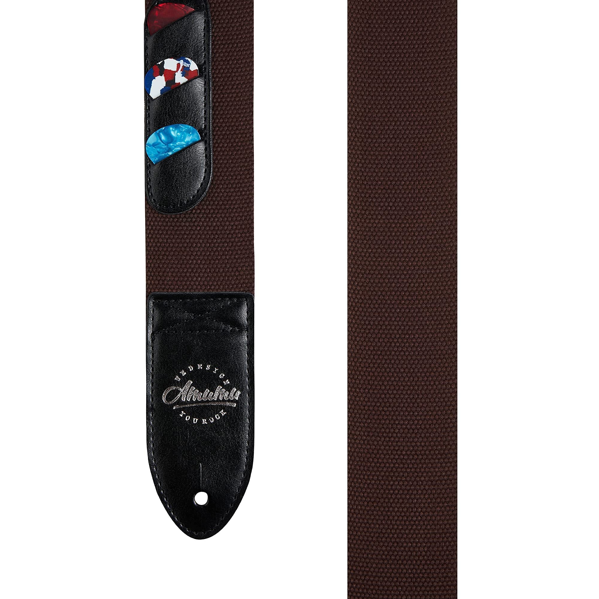 Amumu Guitar Strap Soft Cotton with 3 Pick Holders for Electric, Acoustic, Bass Guitar - Brown