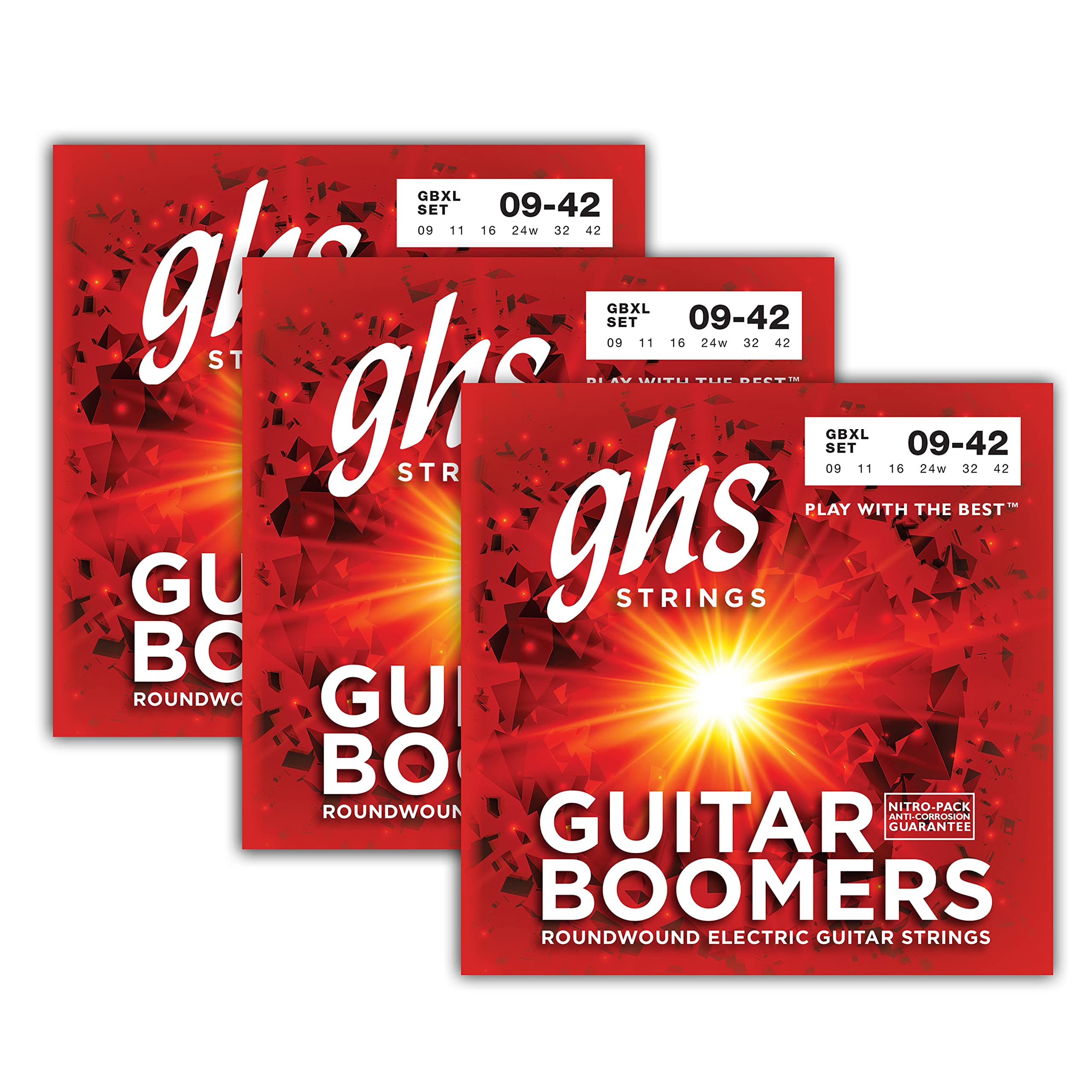 GHS STRINGS - GUITAR BOOMERS GBXL (Extra Light) - 009-042 - (3 PACK) Electric Guitar Strings