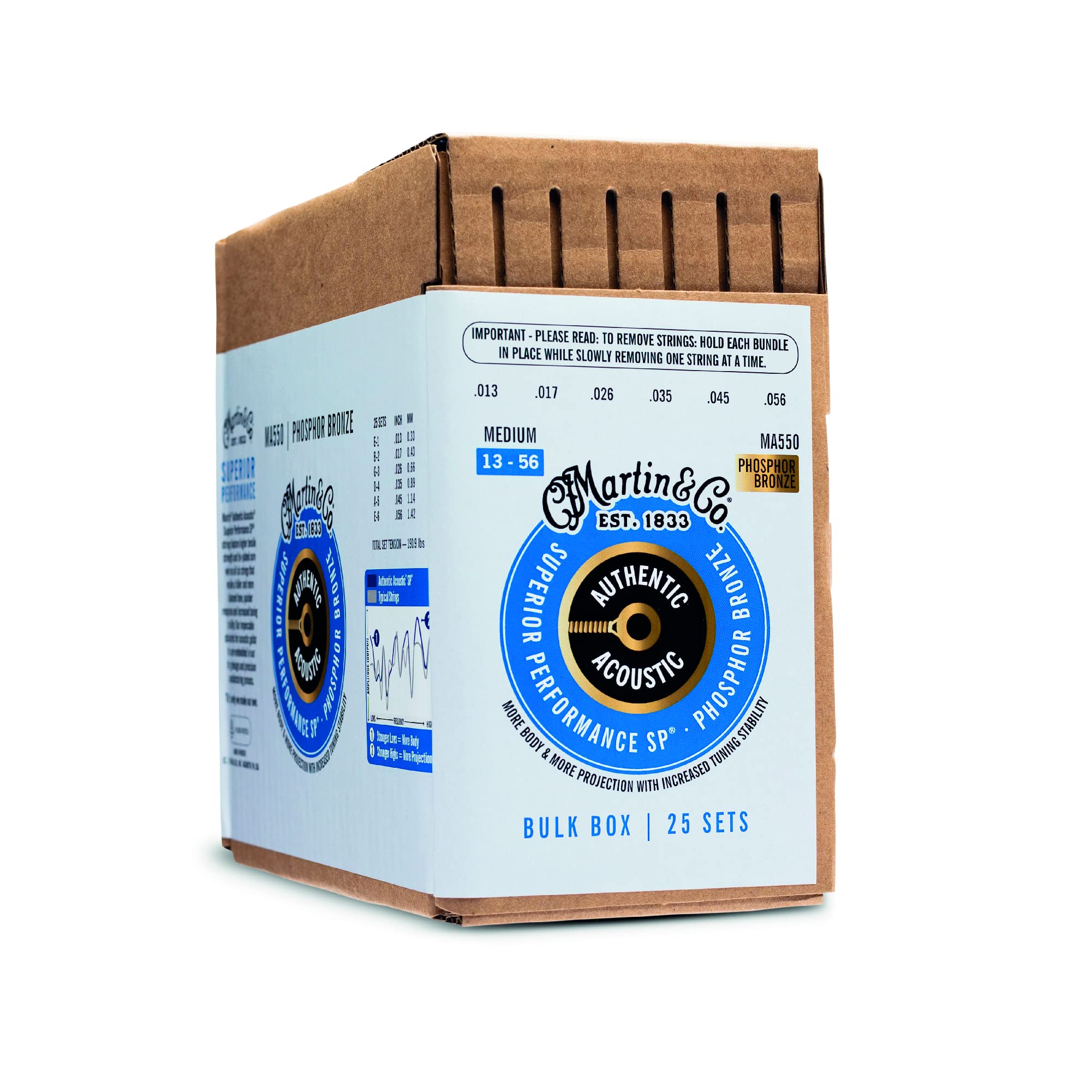 Martin Authentic Acoustic Guitar Strings, Superior Performance Medium 13-56, 92/8 Phosphor Bronze, 25 Sets