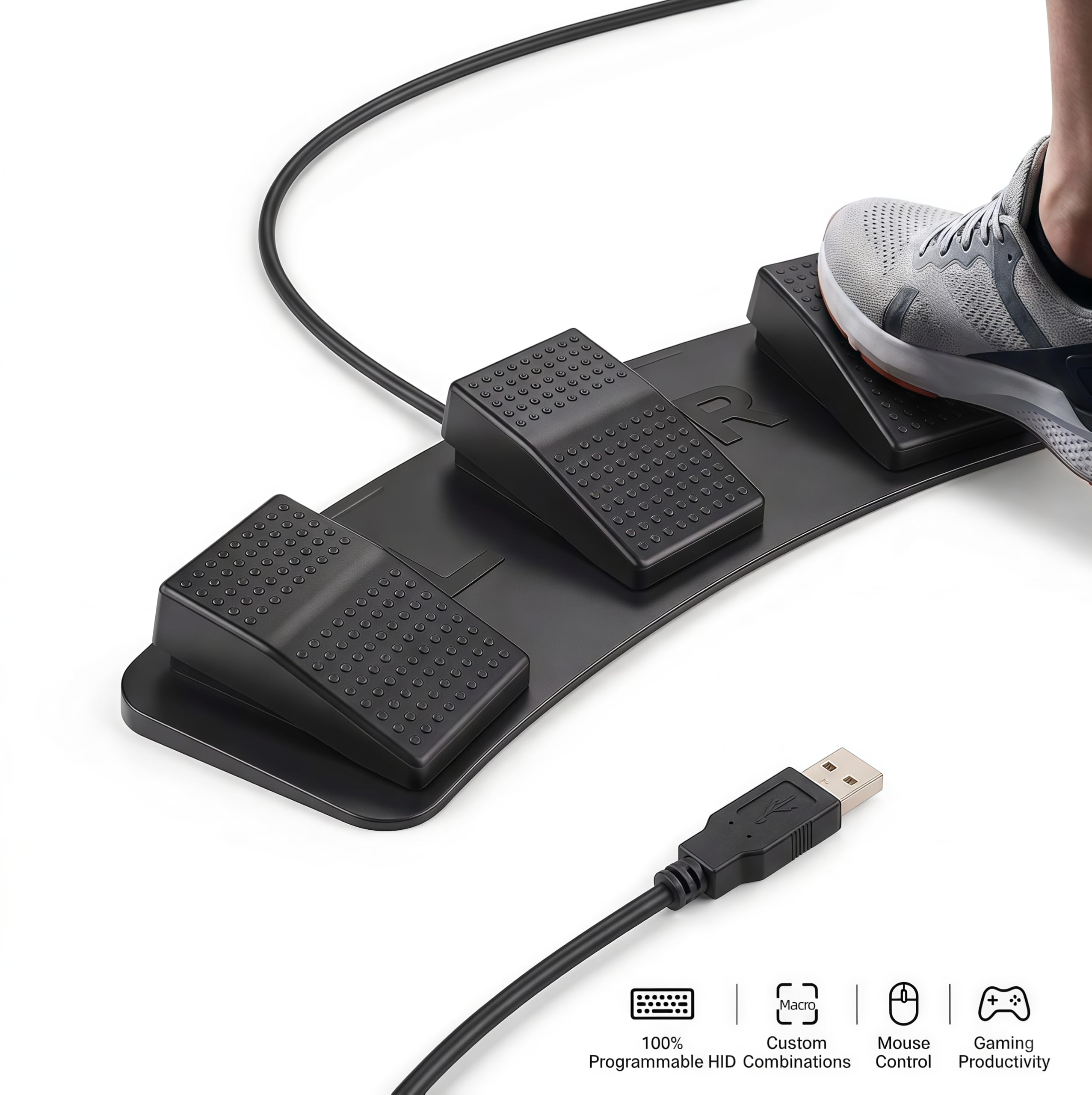Hoffnugshween Usb Foot Pedal 3 Keys Pc Pc Triple Foot Switch Pedal Foot Control Pedal Keyboard Hid One Key Programmable Shortcut