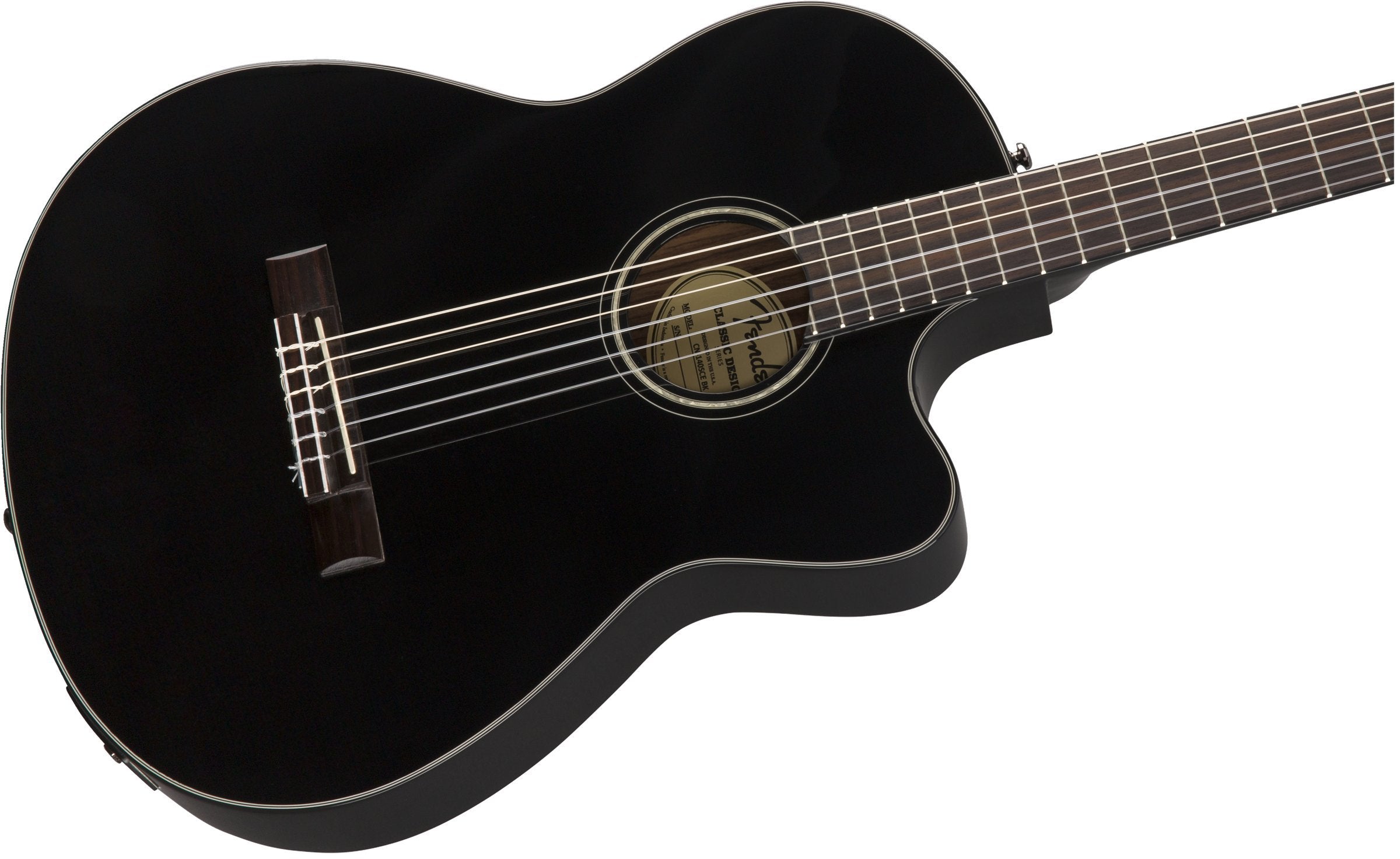 Fender CN-140SCE Thinline Concert Nylon String Acoustic Guitar, Black, with Case