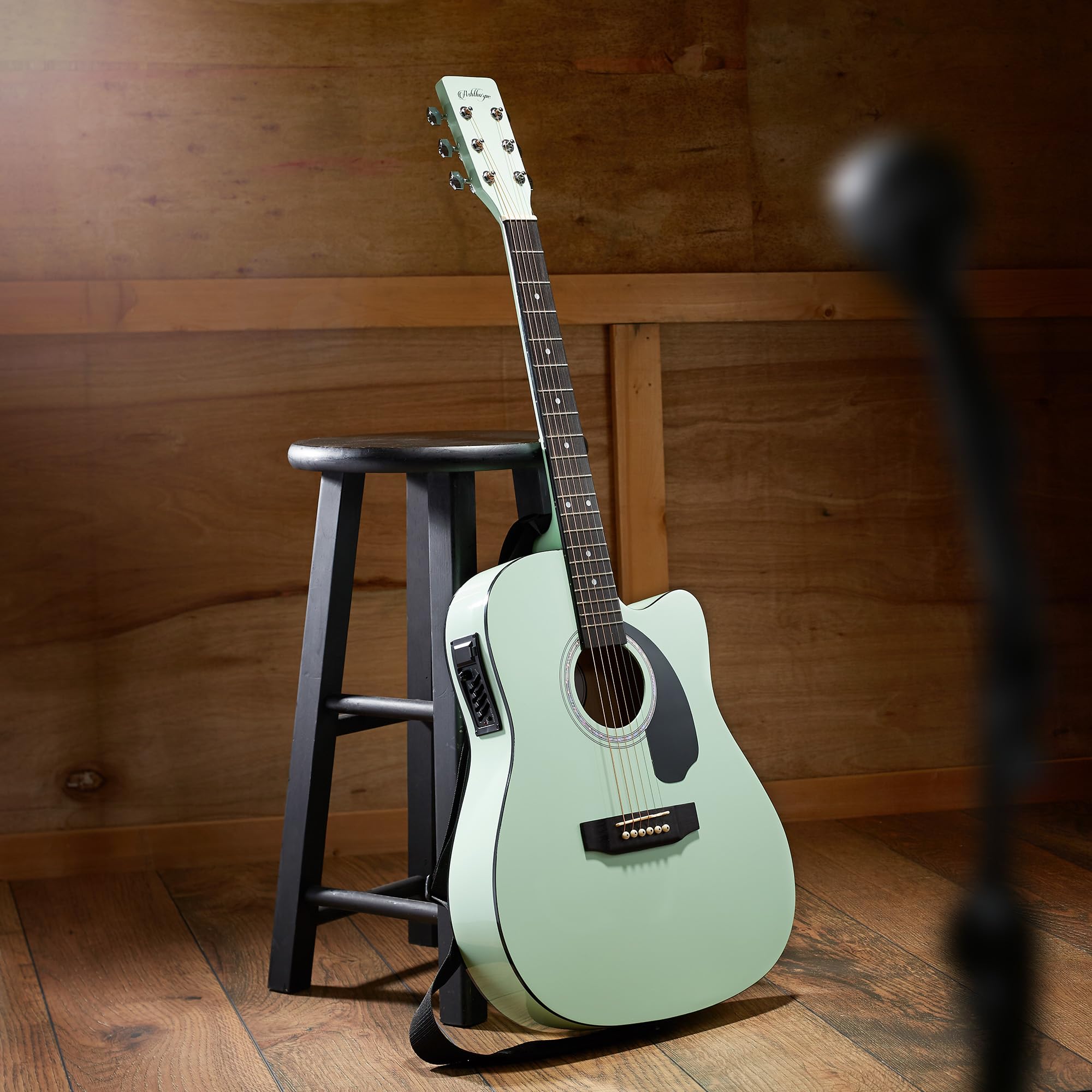 Ashthorpe Full-Size Cutaway Thinline Acoustic-Electric Guitar Package - Premium Tonewoods - Mint Green