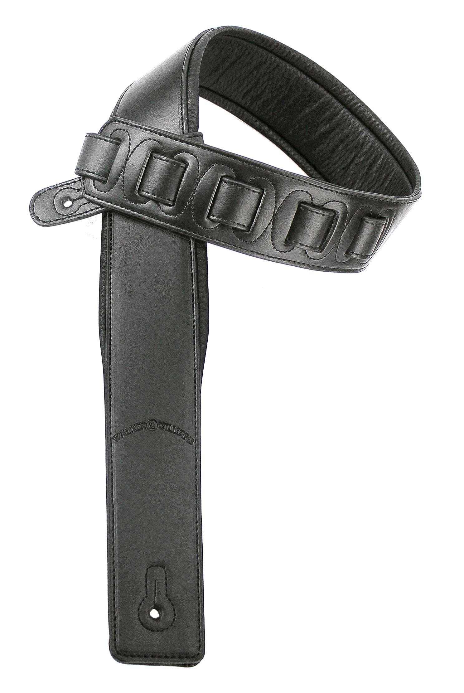 Walker & Williams G-918 Handmade Natural Finish Black Leather Padded Guitar Strap For Acoustic, Electric, And Bass Guitars