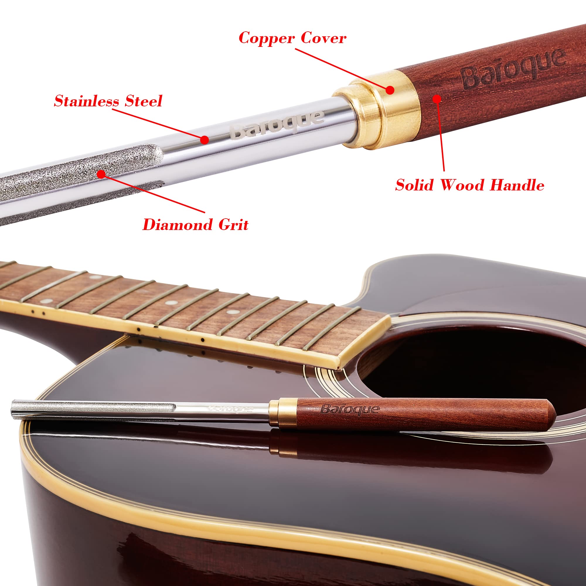 Guitar Fret Crowning Edge File with 3 Crowning Grooves & 1 Full Flat Grit Side, Mini Diamond Guitar Fret End Dressing File, Prof