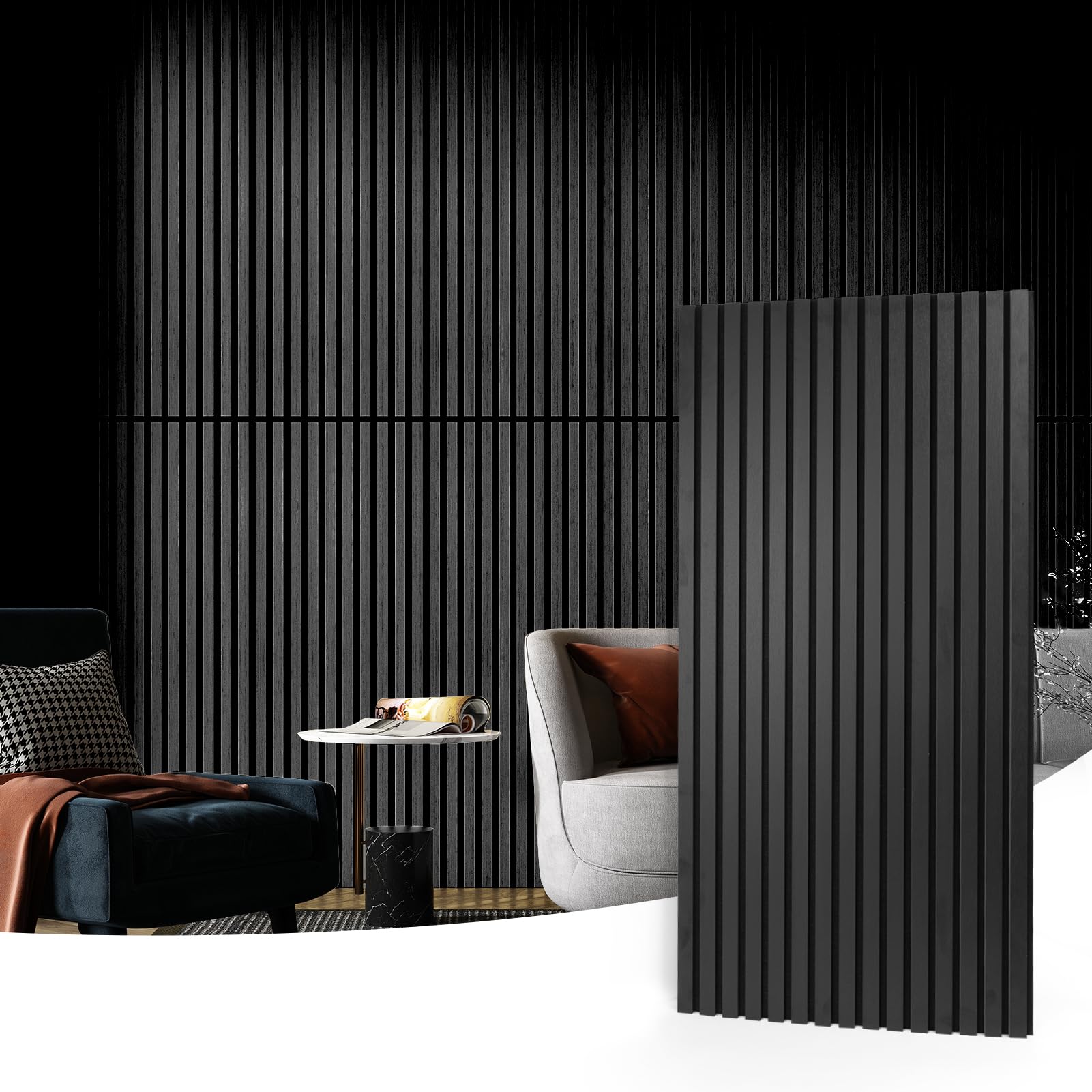 Art3d 4 Pack 47.2 x 23.6in. Wood Slat Acoustic Panels for Wall and Ceiling - 3D Fluted Sound Absorbing Panel with Wood Finish - 