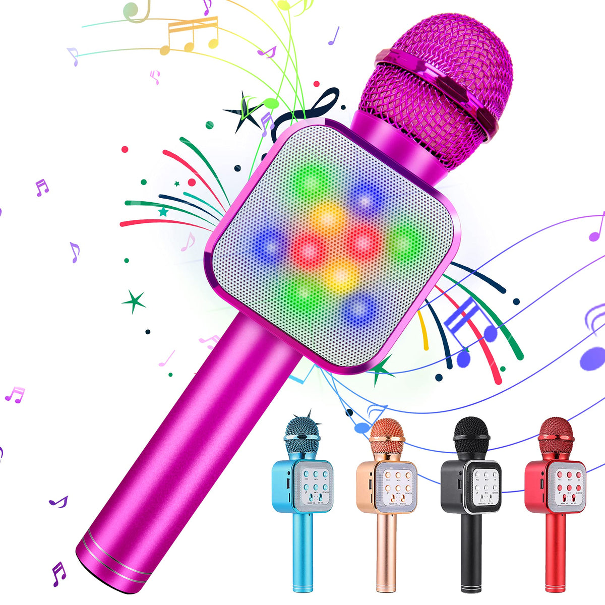 Kidwill Wireless Bluetooth Karaoke Microphone For Kids, 5-In-1 Portable Handheld Karaoke Mic Speaker Player Recorder With Led Li