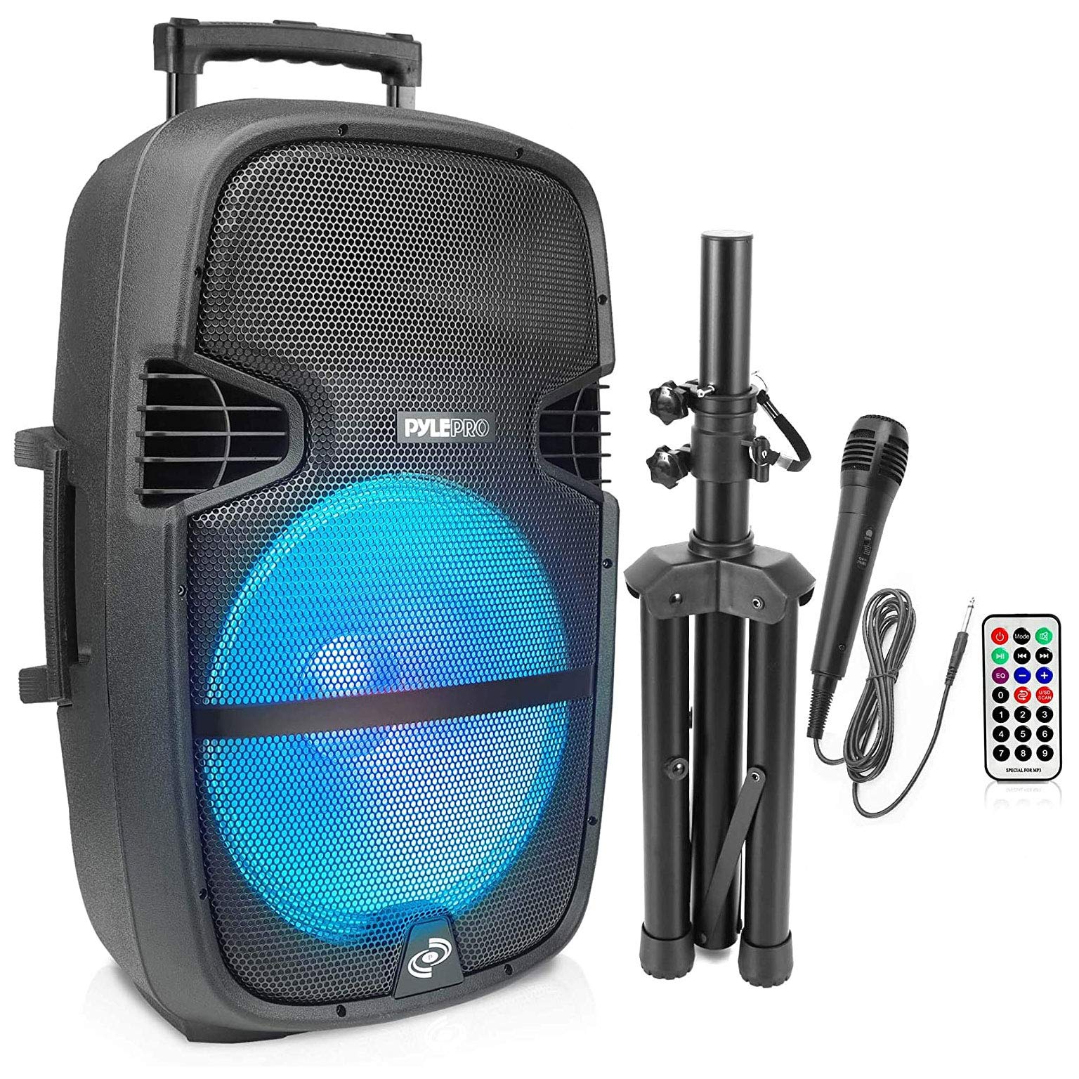 Pyle Portable Bluetooth PA Speaker System - 1000W Outdoor Bluetooth Speaker System w/Microphone in, Party Lights, USB SD Card Re