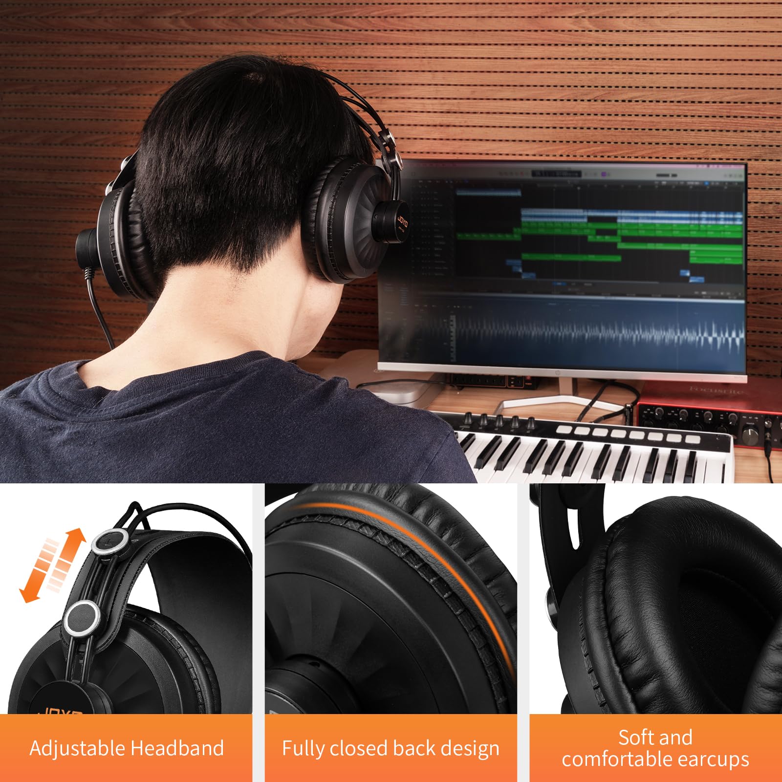 JOYO Studio Headphones Monitor Headphone for Recording Over Ear Noise Canceling for Guitar Cellphone Mixer Amplifier Podcast DJ