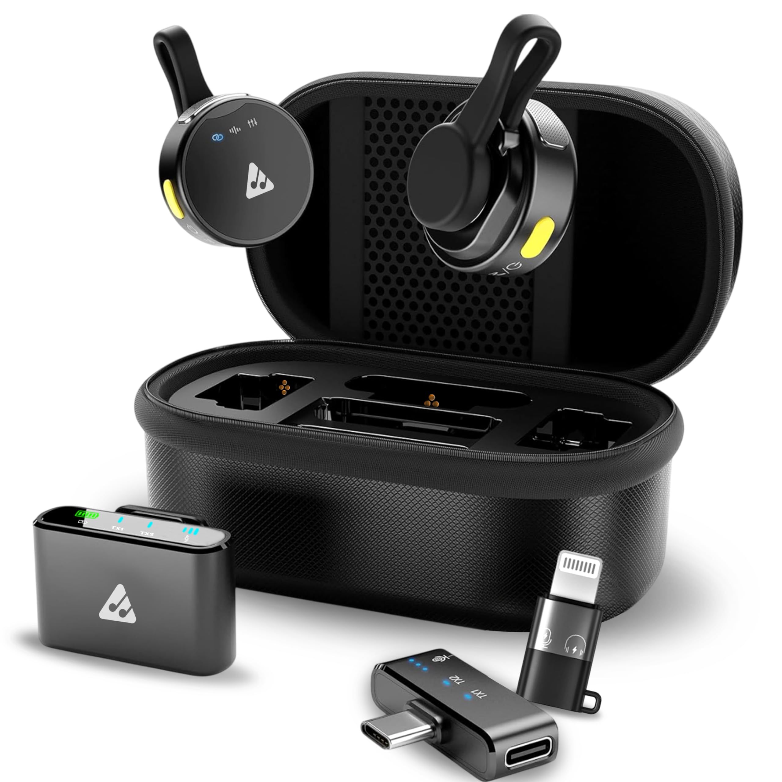 Audio Array Am-W22_V2 | Latest 2026 Edition Wireless Microphone For Camera/Iphone/Android/Ipad/Laptop, Lav Mic With Charging Cas