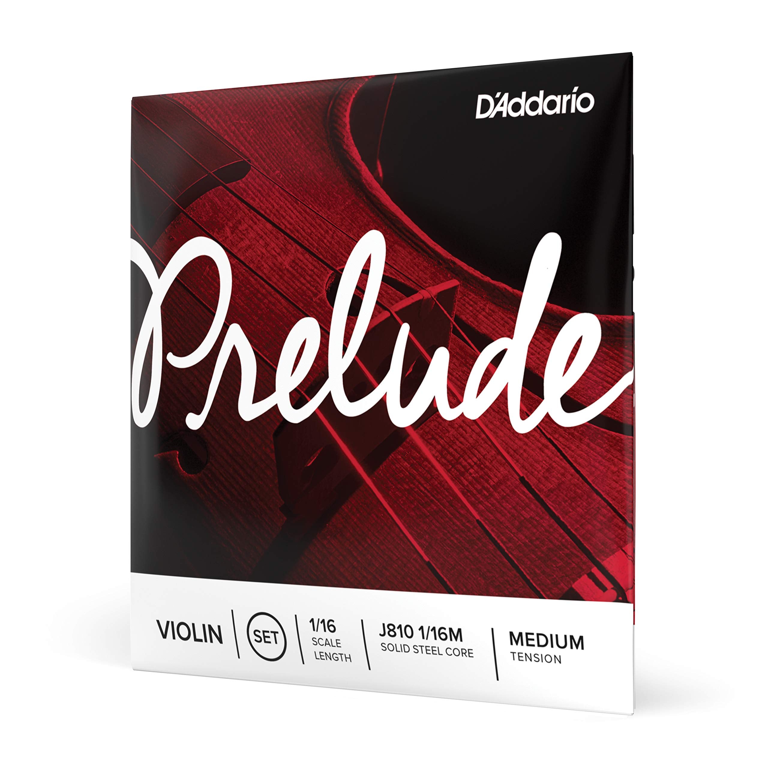 DAddario Prelude Violin String Set, 1/16 Scale, Medium Tension - J810 1/16M - Solid Steel Core, Warm Tone, Economical and Durab