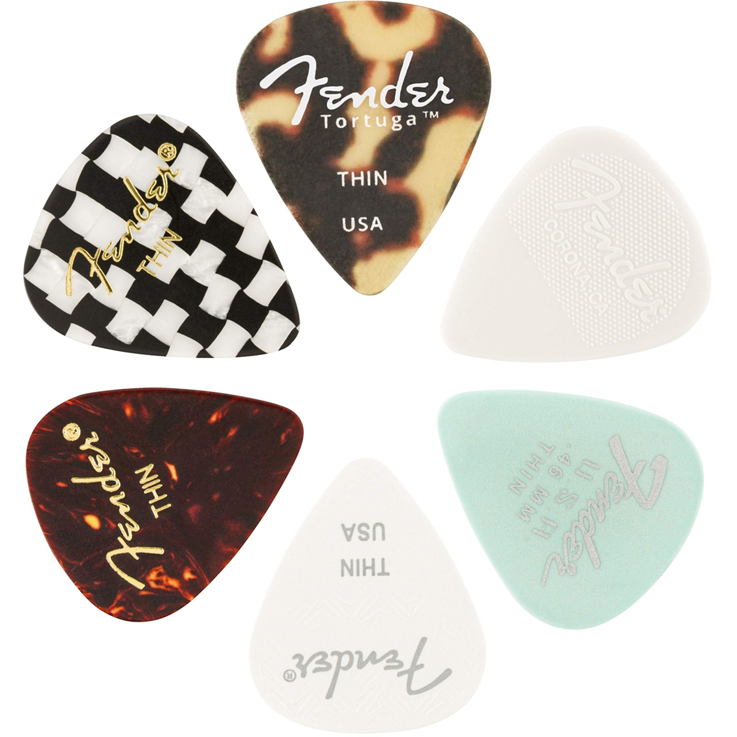 Fender Material Medley Guitar Picks 351 Shape, Multi-Color, Thin, 6-Pack