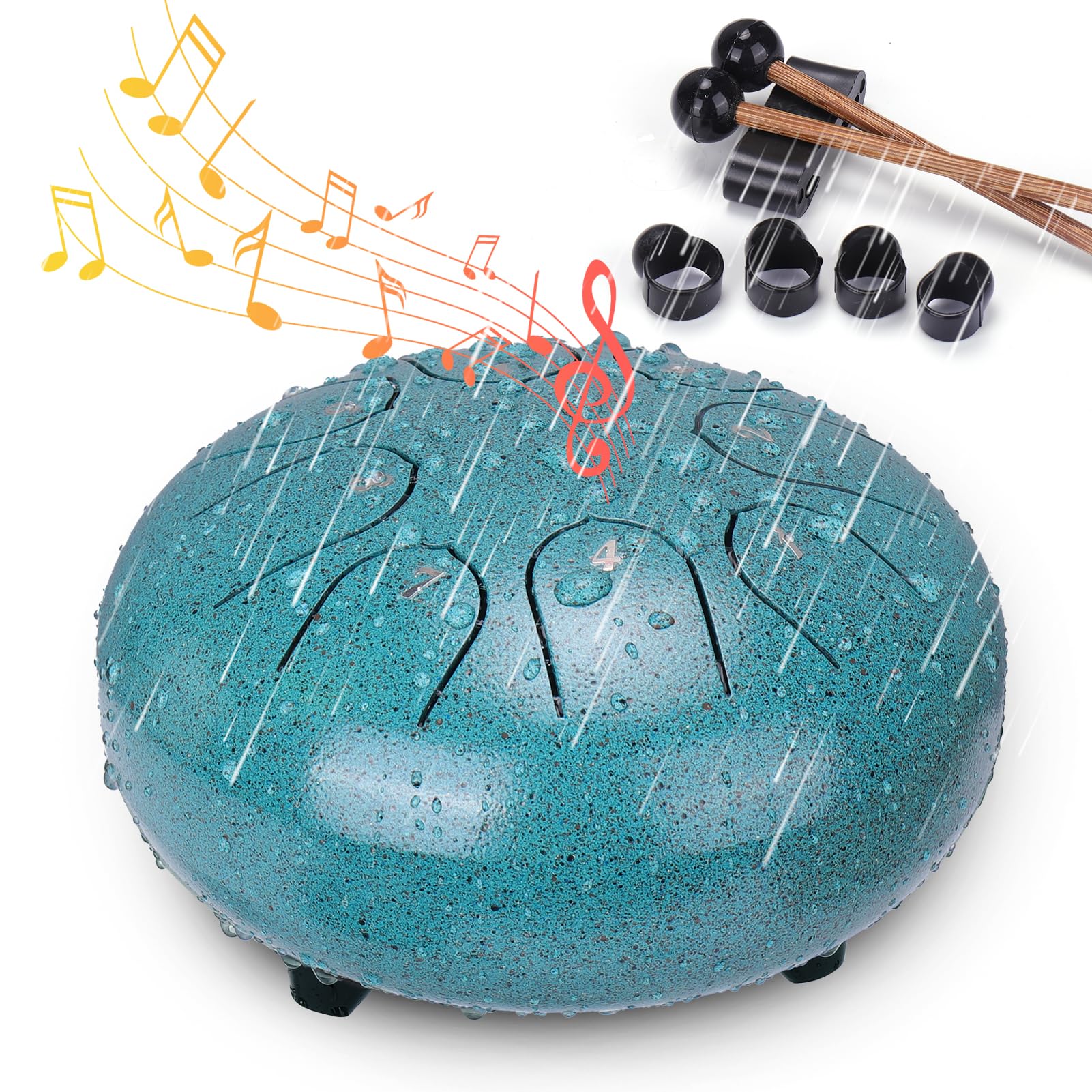 BUSOHA Rain Drum for Outside Garden - 6 Inches 8 Notes Steel Tongue Rain Drum for Outside Garden when It Rains, Waterproof Rain 
