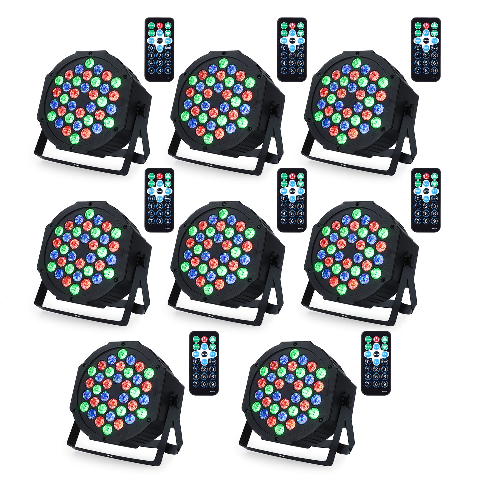 LUNSY Dj Lights, 8 Pack 36 LED Par Lights Stage Lights with Sound Activated Remote Control & DMX Control, Stage Lighting Uplight