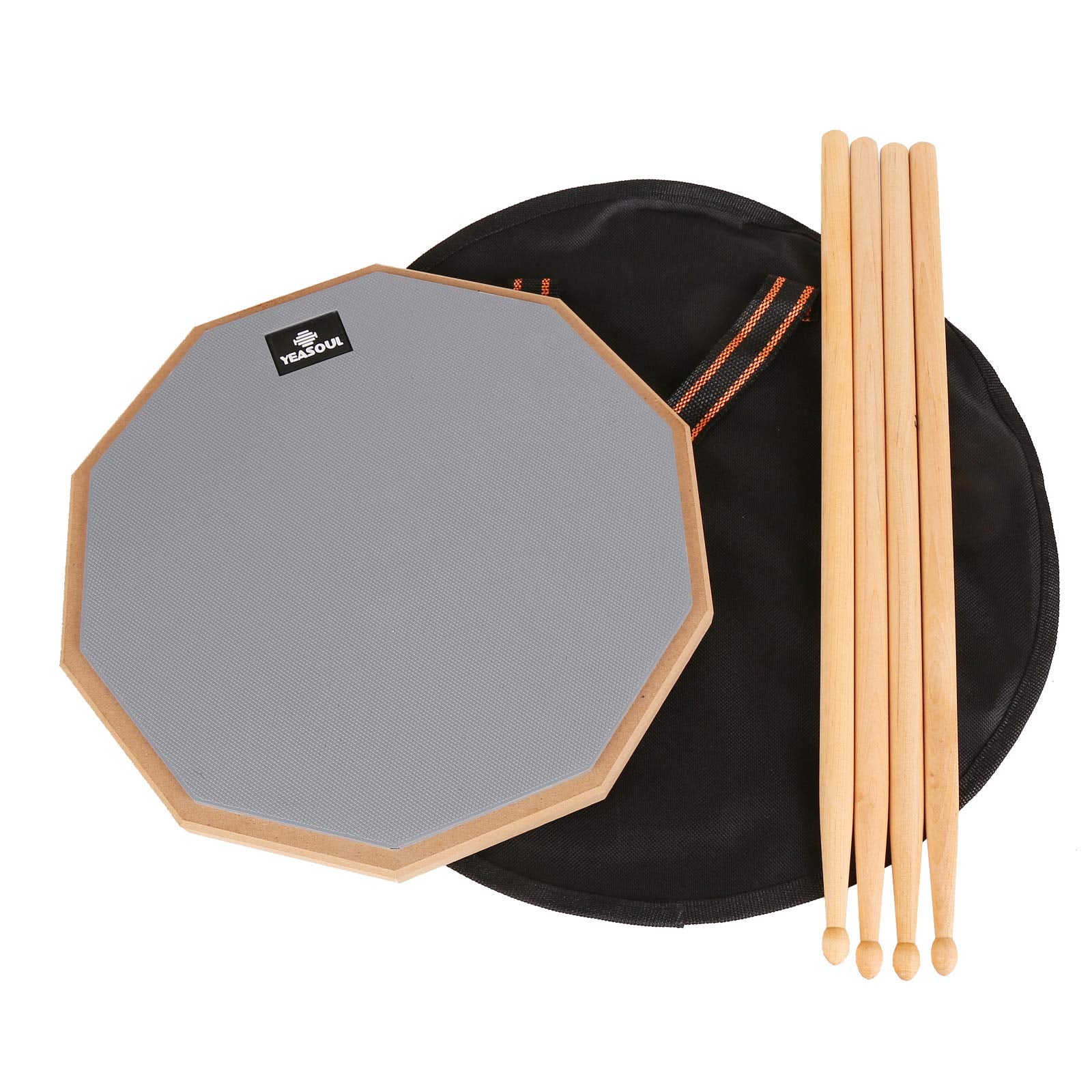 12 inch drum pad,double sided drum pads,snare drum pad with drumsticks and storage bag for drum practice beginner (12in, Gray)