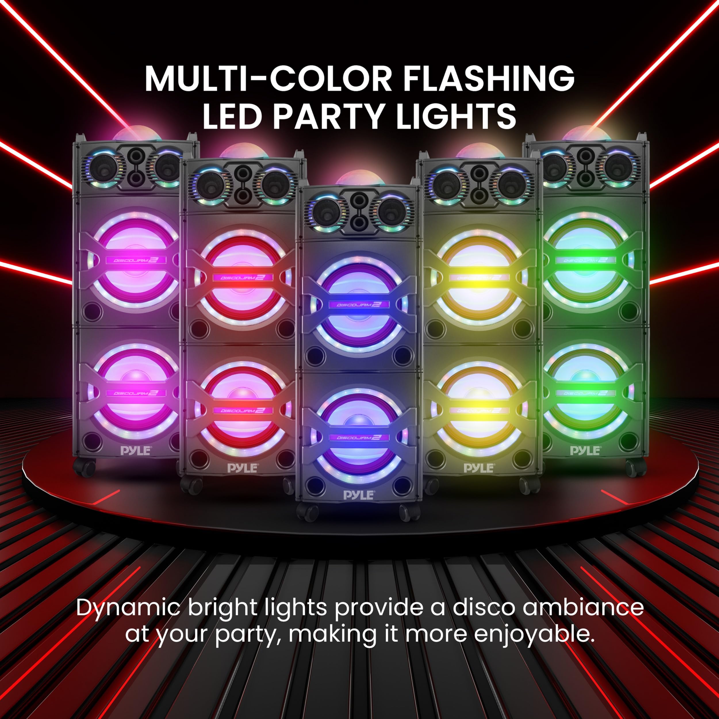 Pyle Portable Bluetooth PA Speaker System - 2000W Active powered Outdoor Bluetooth Speaker Portable PA System w/ Microphone In,