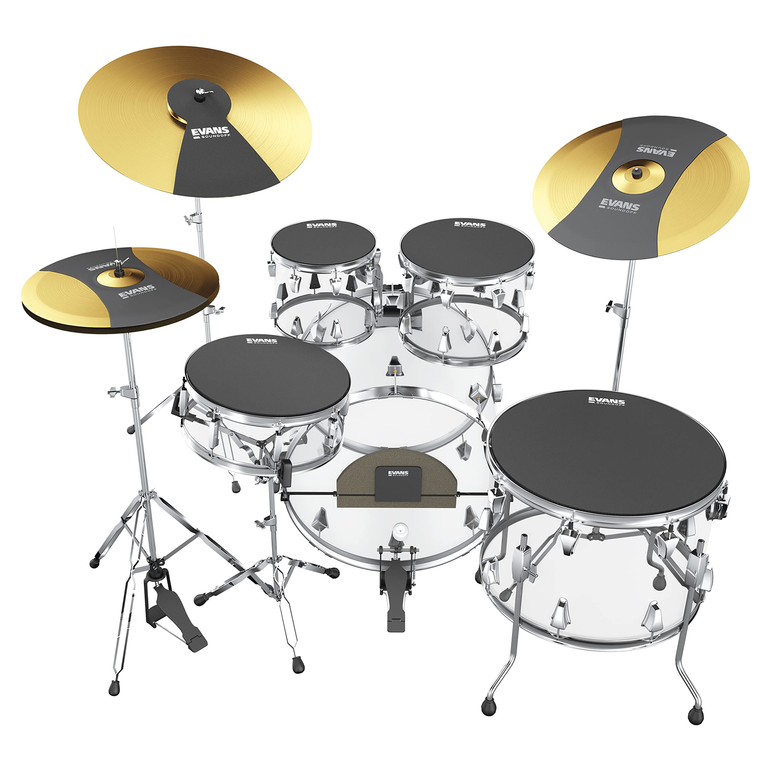 Evans Soundoff Drum Mute Pads - Full Box Pad Set - Mutes Pack - 3 Cymbals, 4 Tom/Snare, & 1 Bass - Great for Silencing Acoustic 
