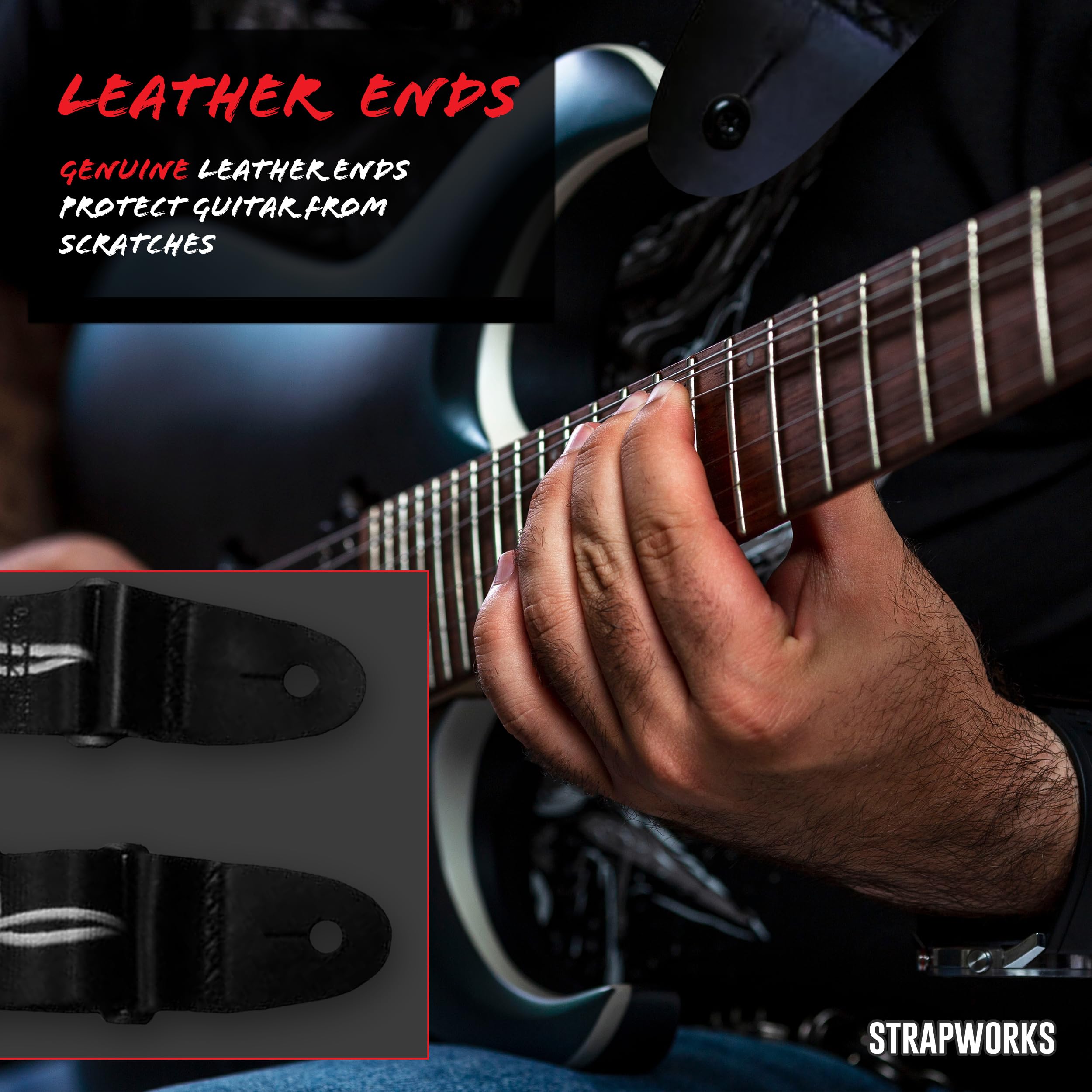 Killer-Q Guitar Strap - Stylish Straps for Electric and Acoustic Guitars With Leather Tabs, 2 Inches x 5 Feet, Barbed Wire