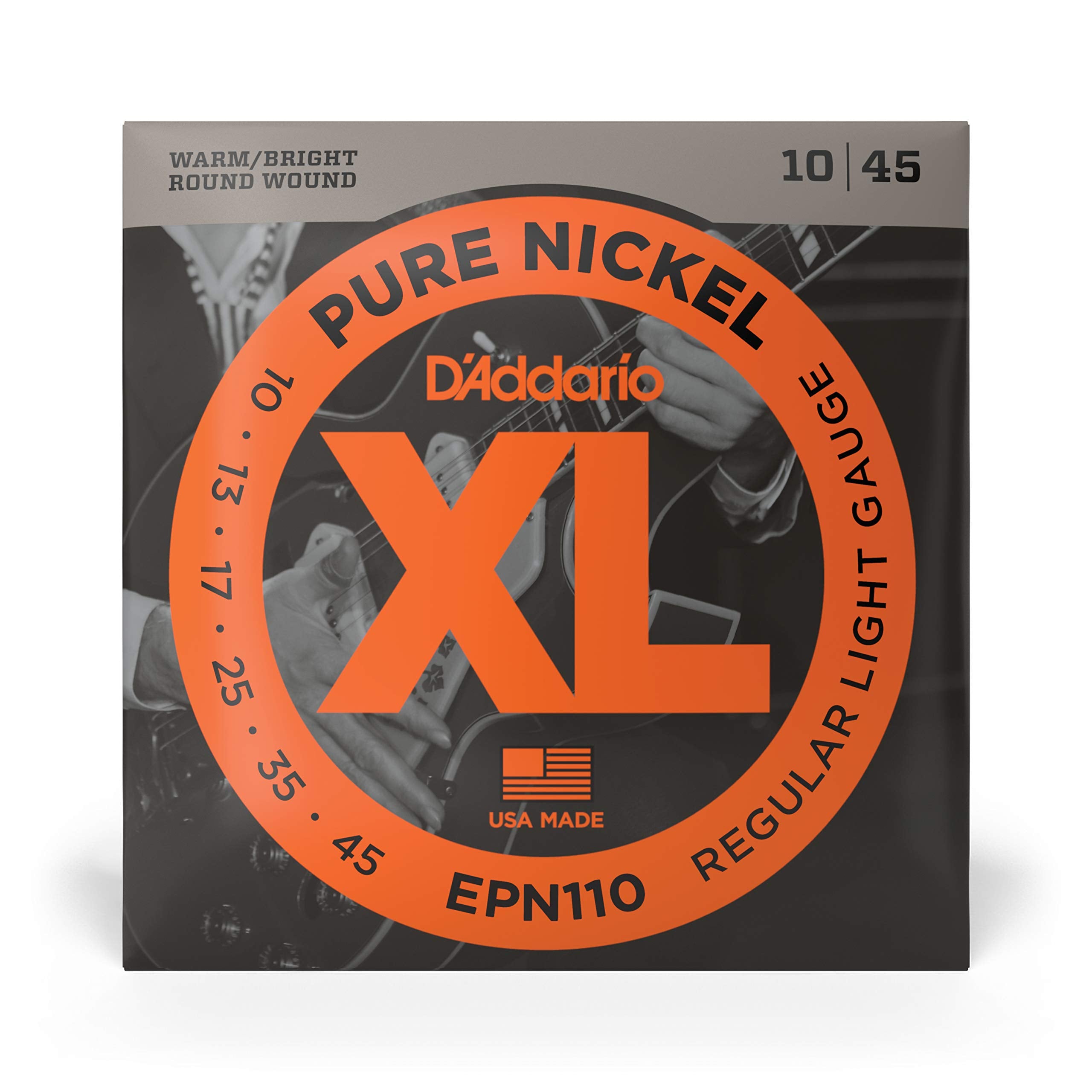 D'Addario Guitar Strings - XL Pure Nickel Electric Guitar Strings - Round Wound - Warm, Bright, Vintage Sound - EPN110 - Regular