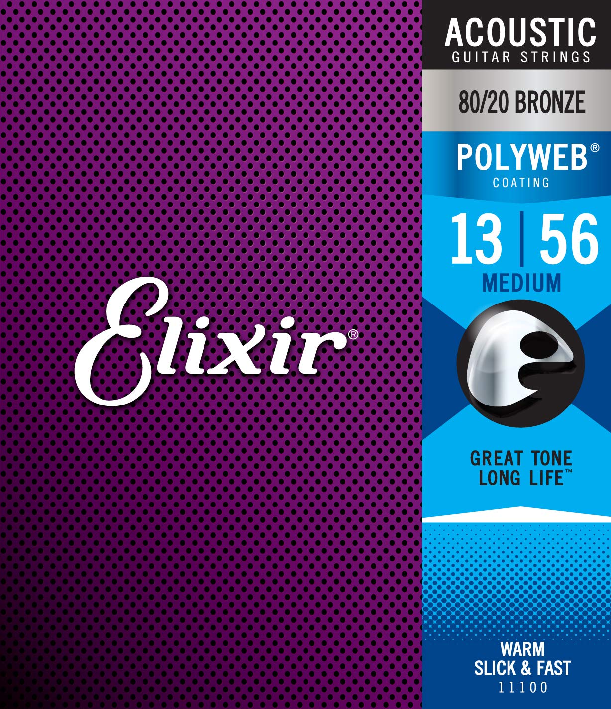 Elixir Strings 80/20 Bronze Acoustic Guitar Strings W Polyweb Coating, Medium (.013-.056)