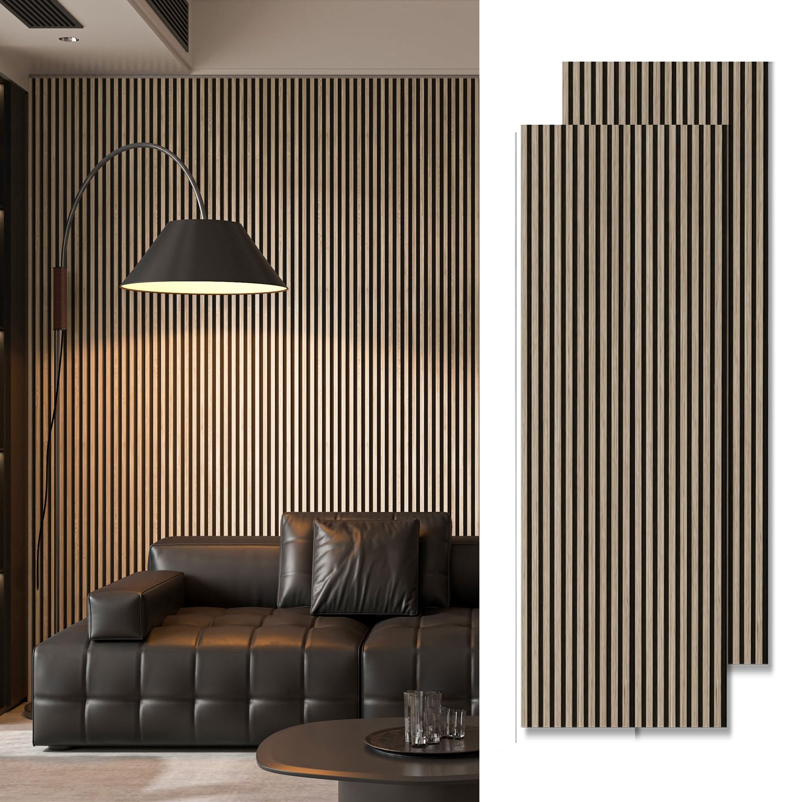 Art3d 2-Pack 94.5 x 24 Acoustic Wood Panels for Wall, 31 sq.ft Soundproof Wood Slat Panels, 3D Fluted Sound Absorbing Paneling f