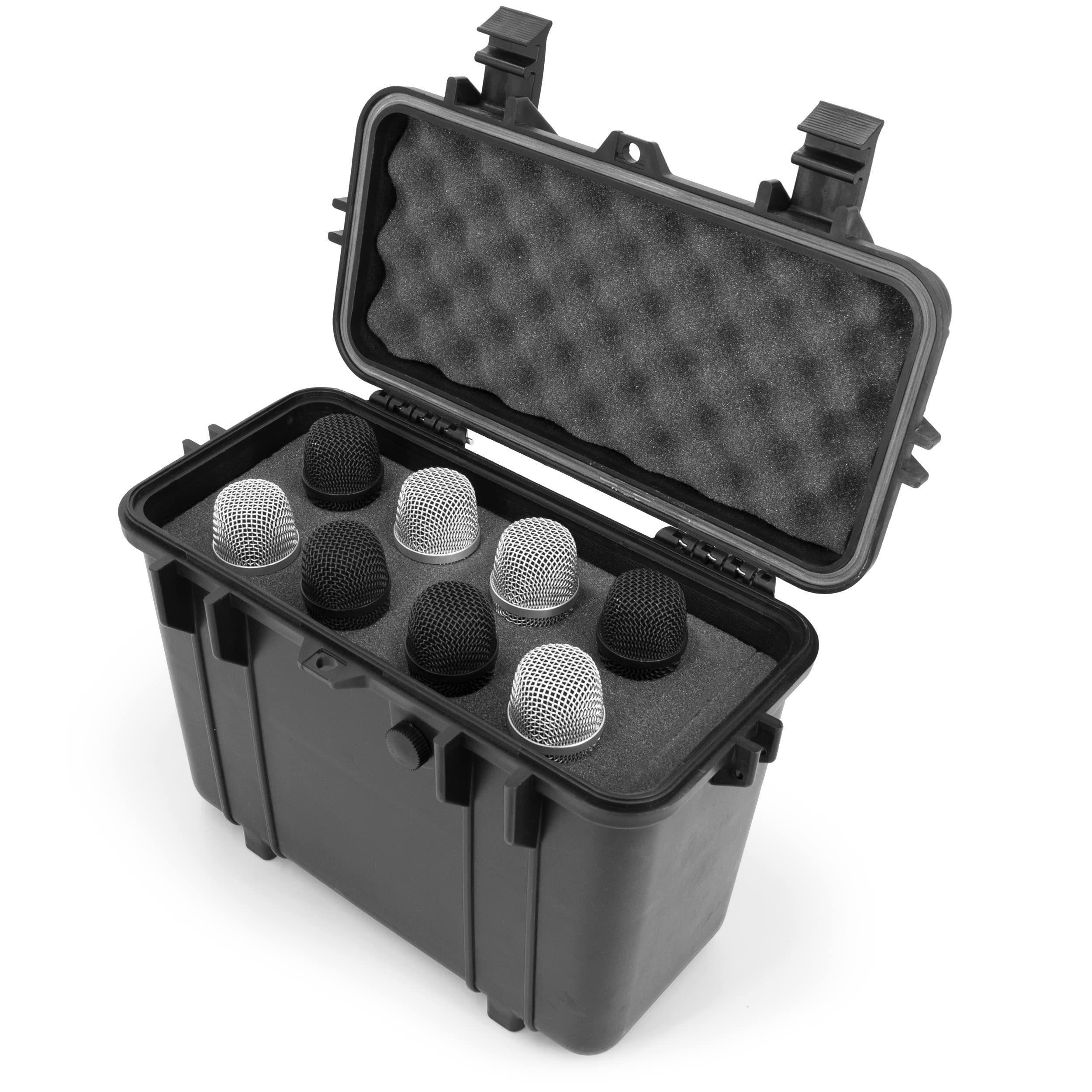 CASEMATIX Microphone Hard Case for 8 Mics Compatible with Sennheiser, Shure, Audio-Technica Microphones and Other Wireless Mic S