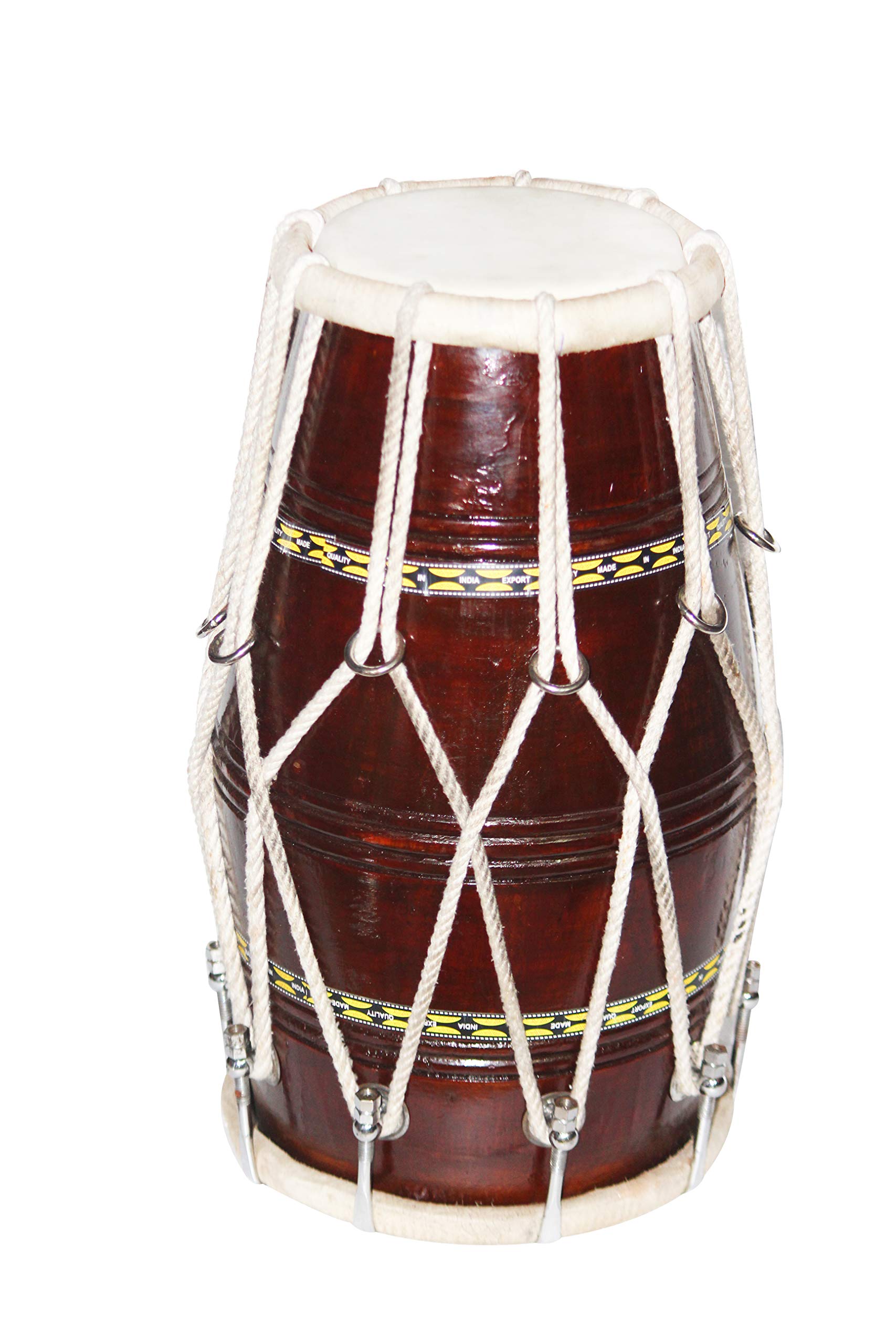 Sai Musical Solid Wood Hm-0128 Hand Made Sheesham Wood Dholak- Brown