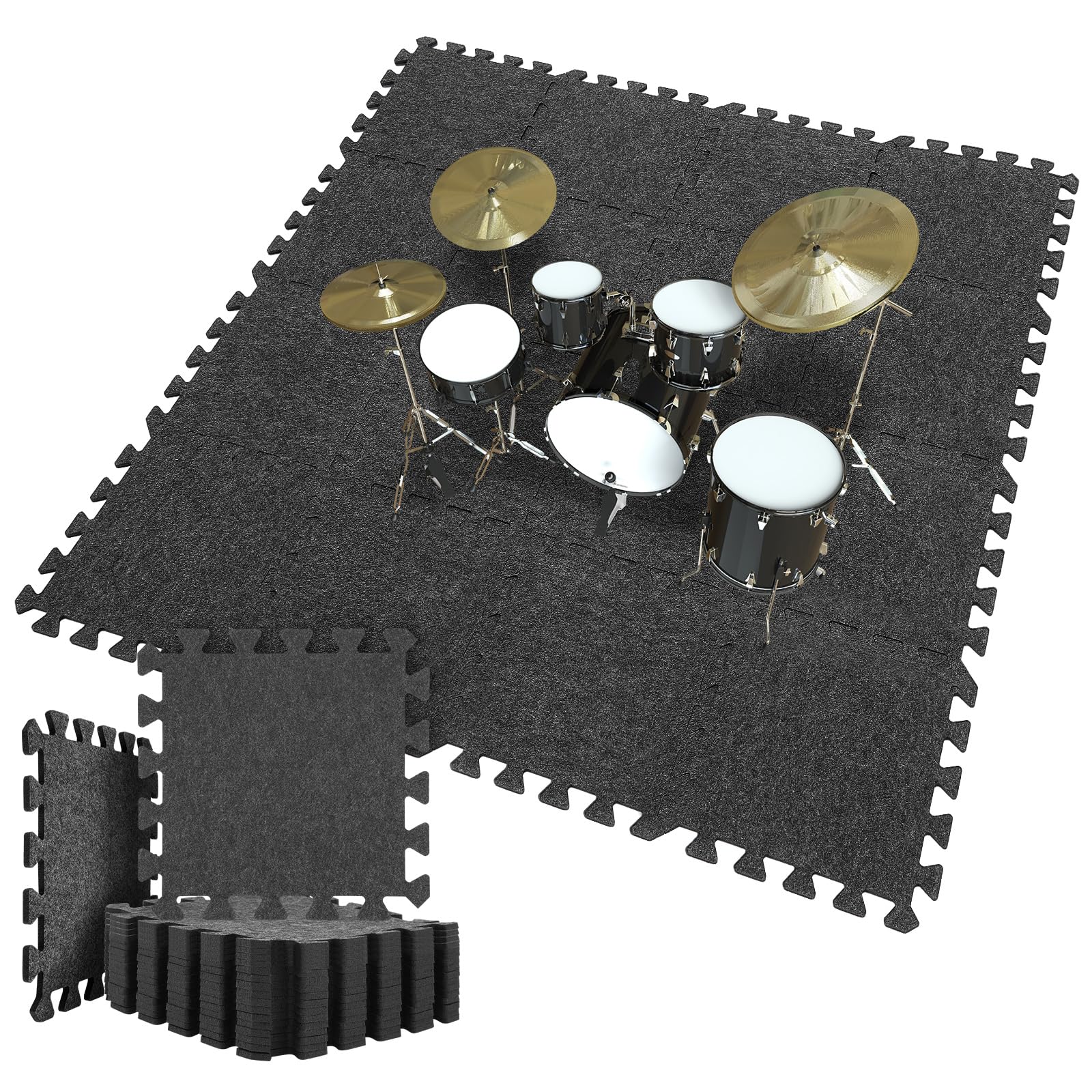 Nuanchu 20 Pcs Thick Sound Absorbing Interlocking Floor Mats, 11.8 X 11.8 Inches High Density Piano Carpet Drum Rug Sound Absorb