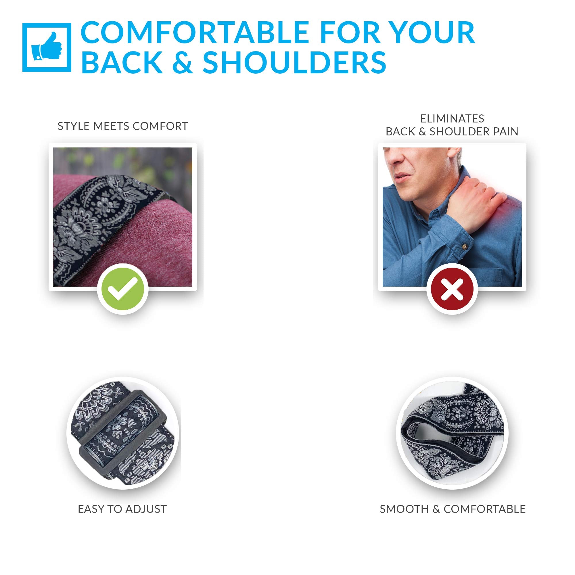 Guitar Strap Royal Black Silver Woven Christmas Gift W/ FREE BONUS- 2 Picks + Strap Locks + Strap Button. For Bass, Electric & A