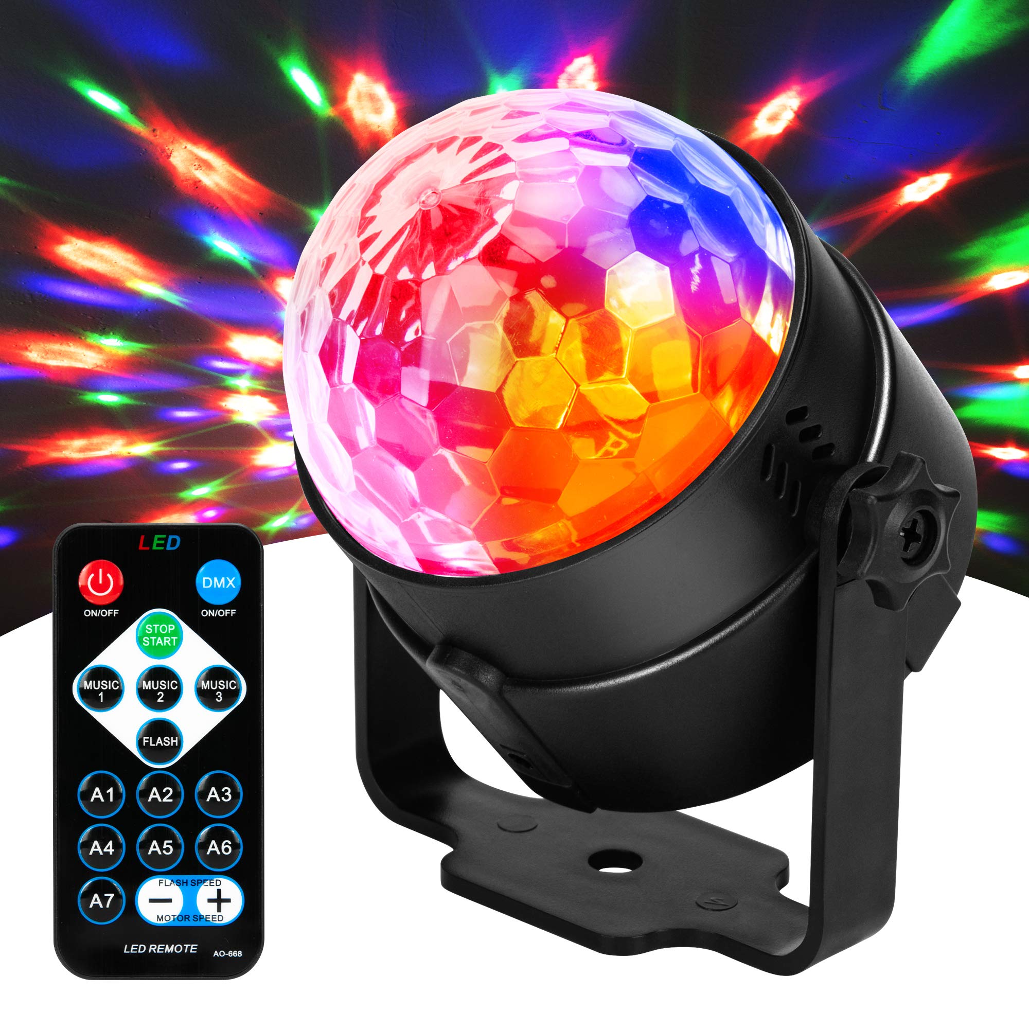JYX Sound Activated Party Lights,DJ Disco Ball Lights with Remote Control, Strobe Lamp 7 Modes Stage Par Light for Home Party, B