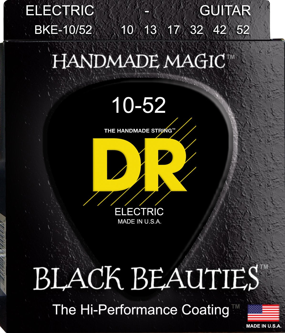 Dr Strings Electric Guitar Strings, Black Beauties-Black Coated, 10-52 (Bke-10/52)