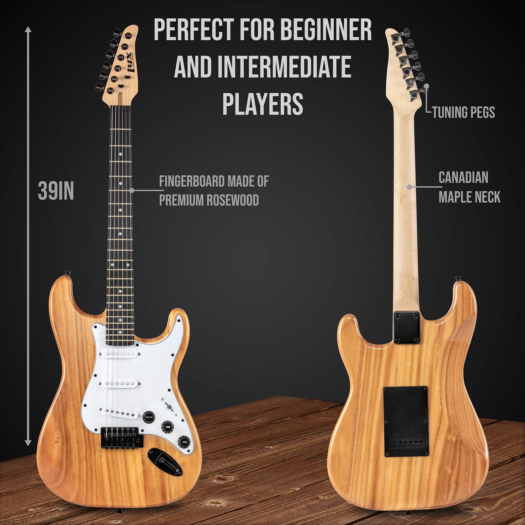 LyxPro Electric Guitar 39'' inch Full Beginner Starter kit Full Size with 20w Amp, Package Includes All Accessories, Digital Tun