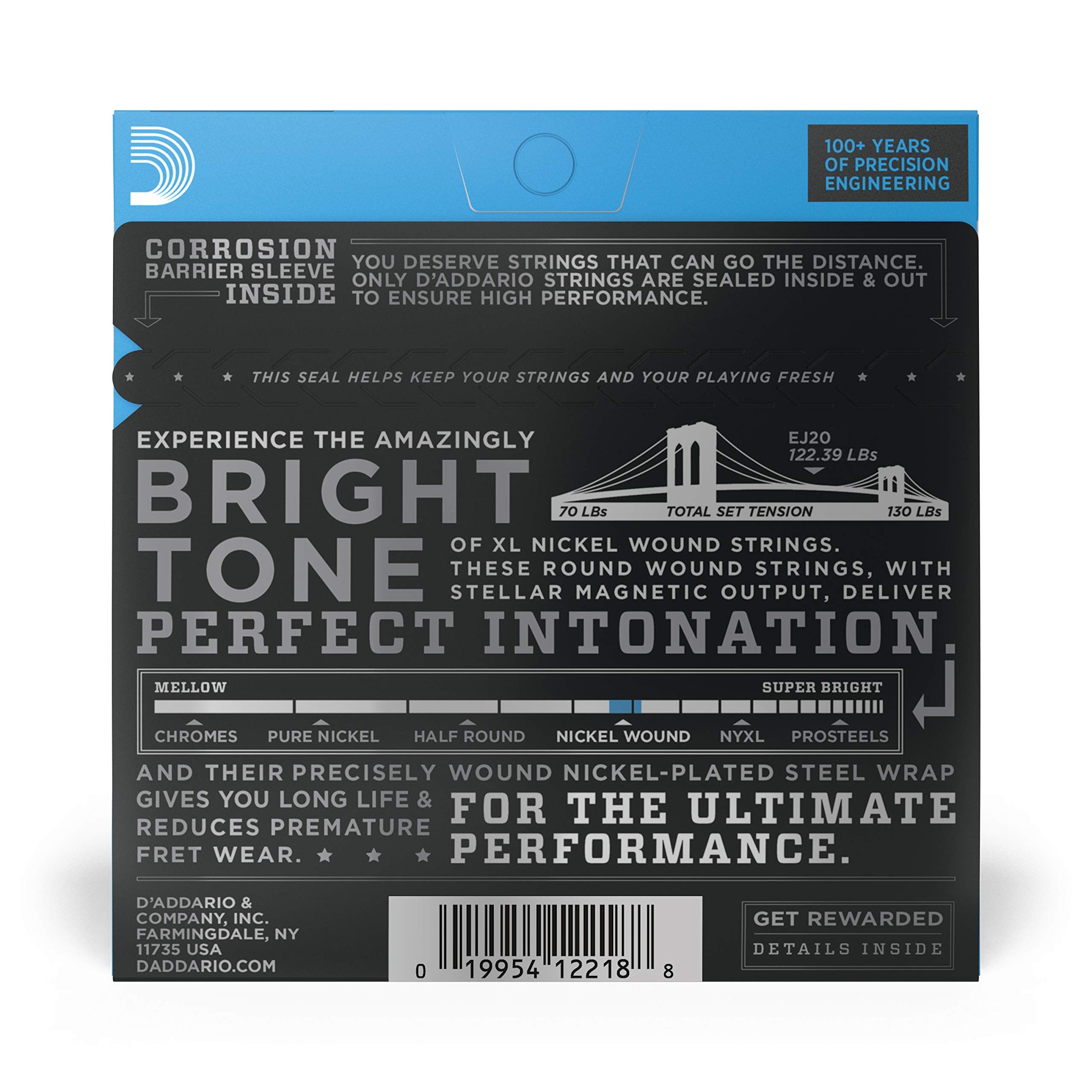 D'Addario Guitar Strings - XL Nickel Electric Guitar Strings - EJ20 - Perfect Intonation, Consistent Feel, Reliable Durability -