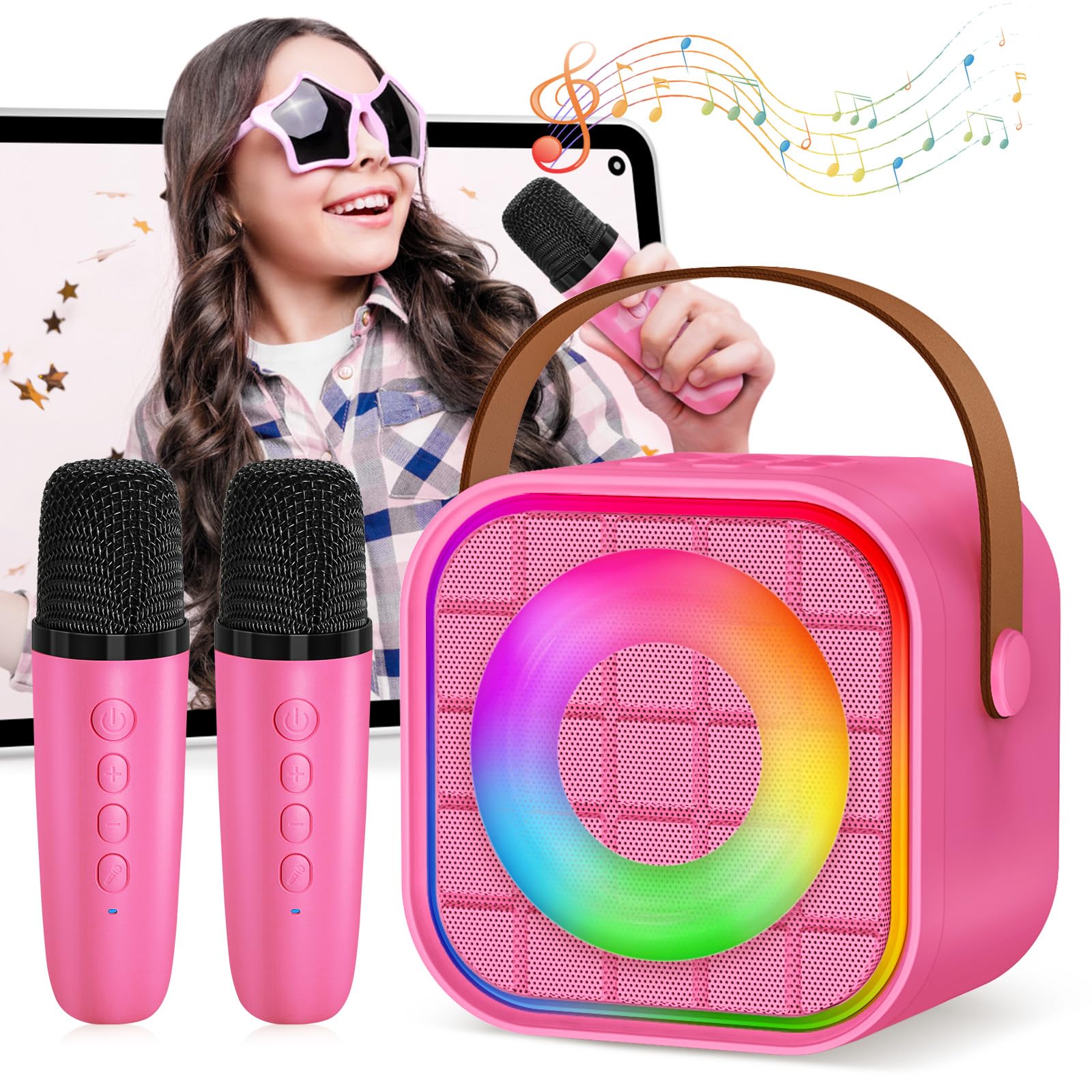 Ylyycc Mini Karaoke Machine With 2 Wireless Microphones For Kids Adults, Portable Bluetooth Singing Speaker Birthday Fun Gift Fo