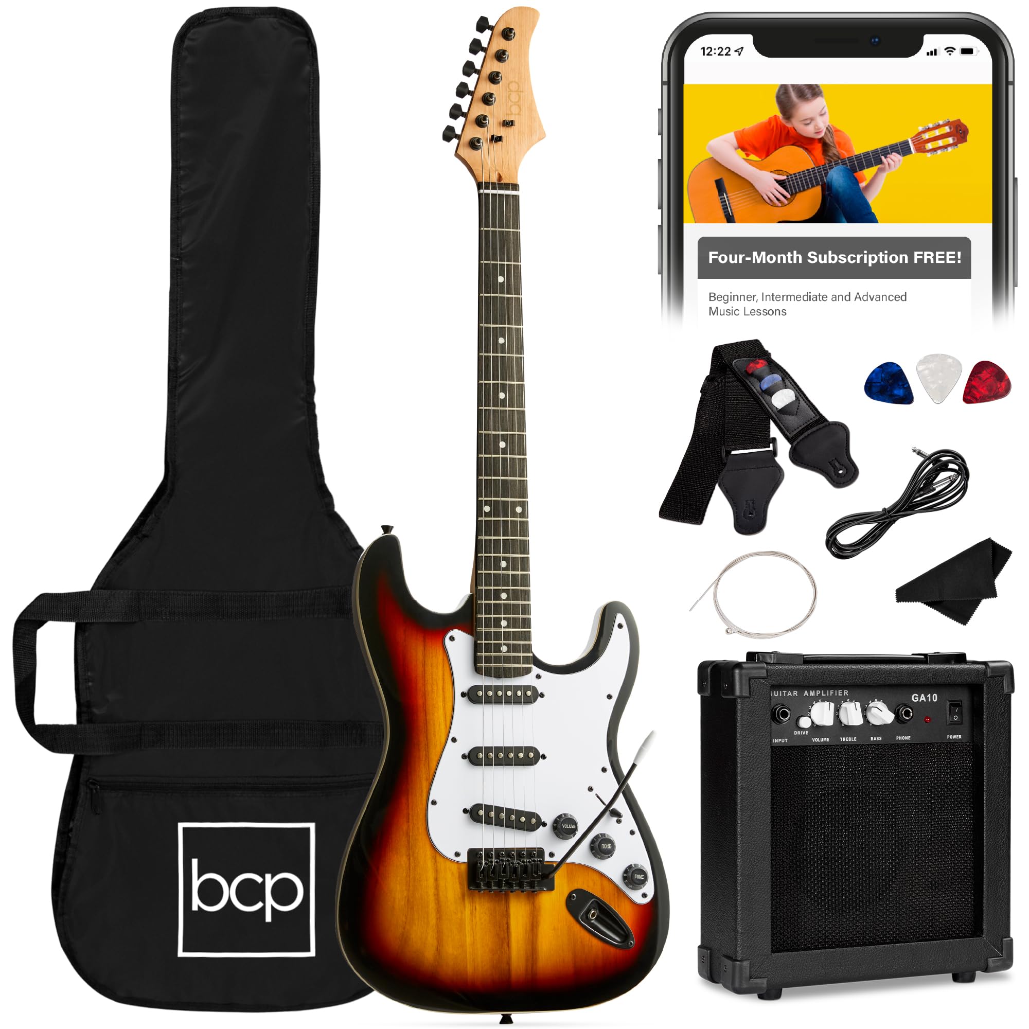 Best Choice Products 39in Full Size Beginner Electric Guitar Starter Kit with Case, Strap, 10W Amp, Strings, Pick, Tremolo Bar (