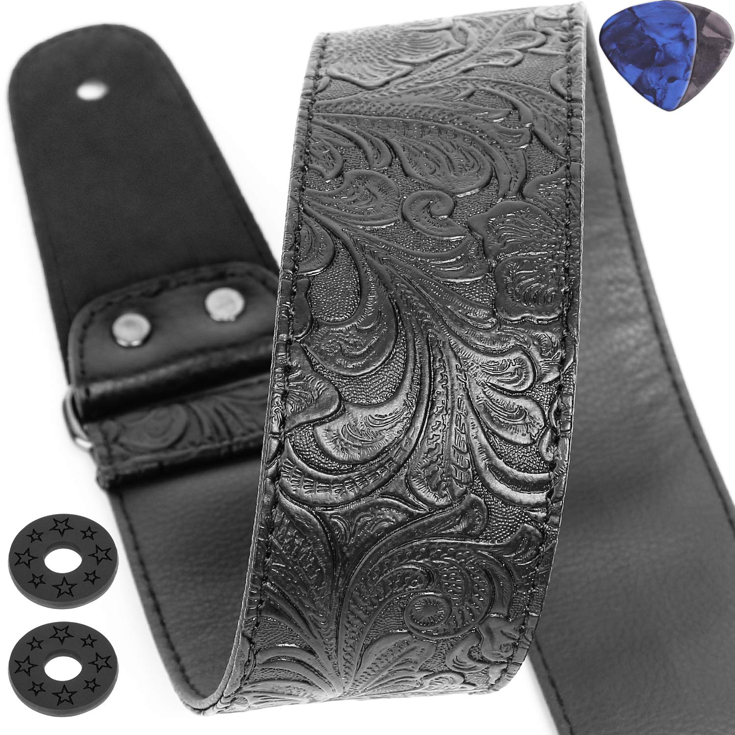Guitar Strap, Printed Leather Guitar Strap Pu Leather Western Vintage 60'S Retro Guitar Strap With Genuine Leather Ends For Elec