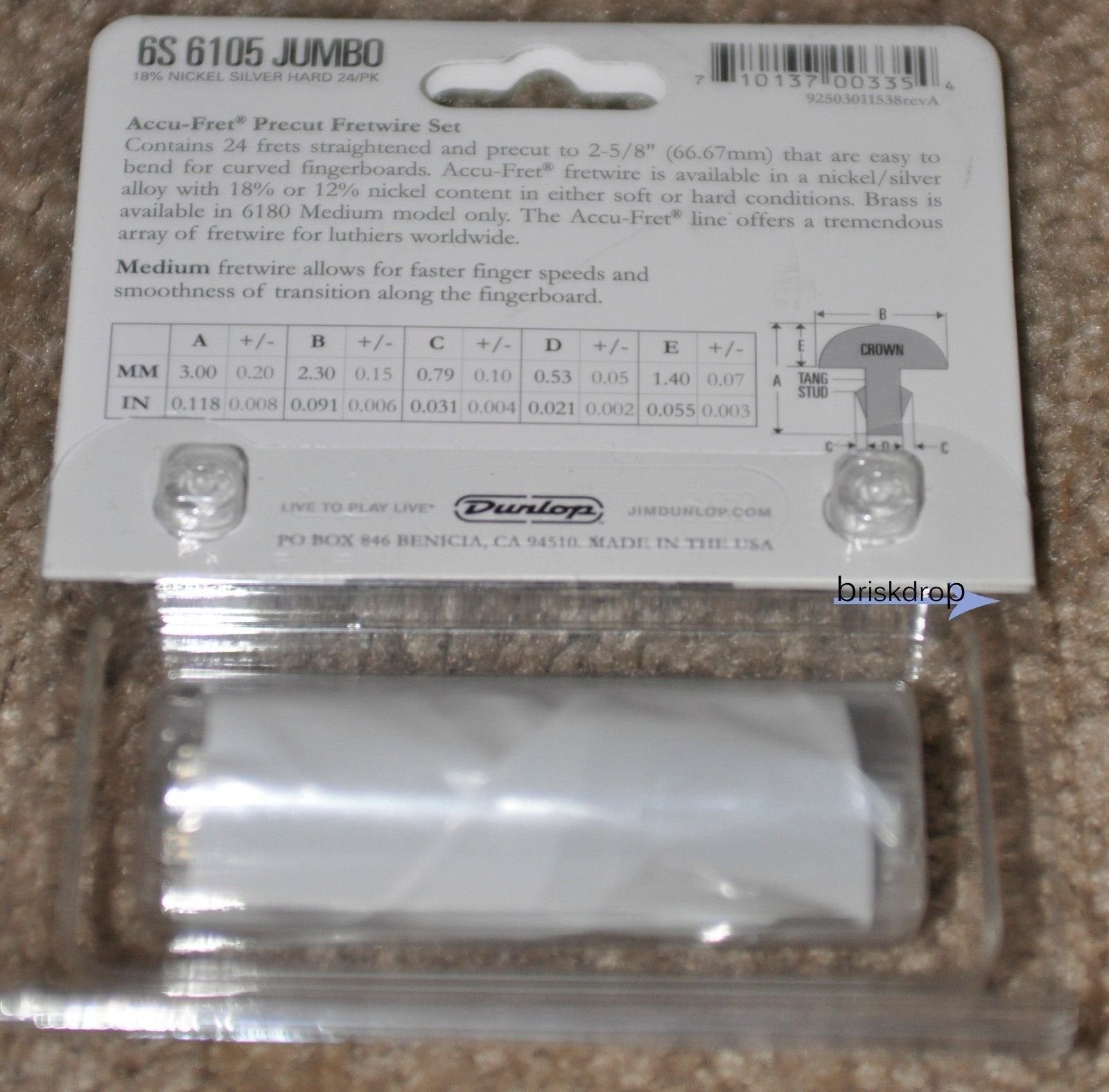 DUNLOP 6S6105 ACCU-FRET 2-5/8'' JUMBO FRET WIRE SET (24)