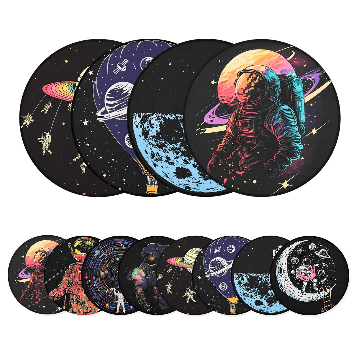 Atawlege 8 Pack Art Acoustic Panels, 16''X16''X0.4'' Round Self-Adhesive Soundproof Wall Panels, Space Moon Astronaut Decor Soun