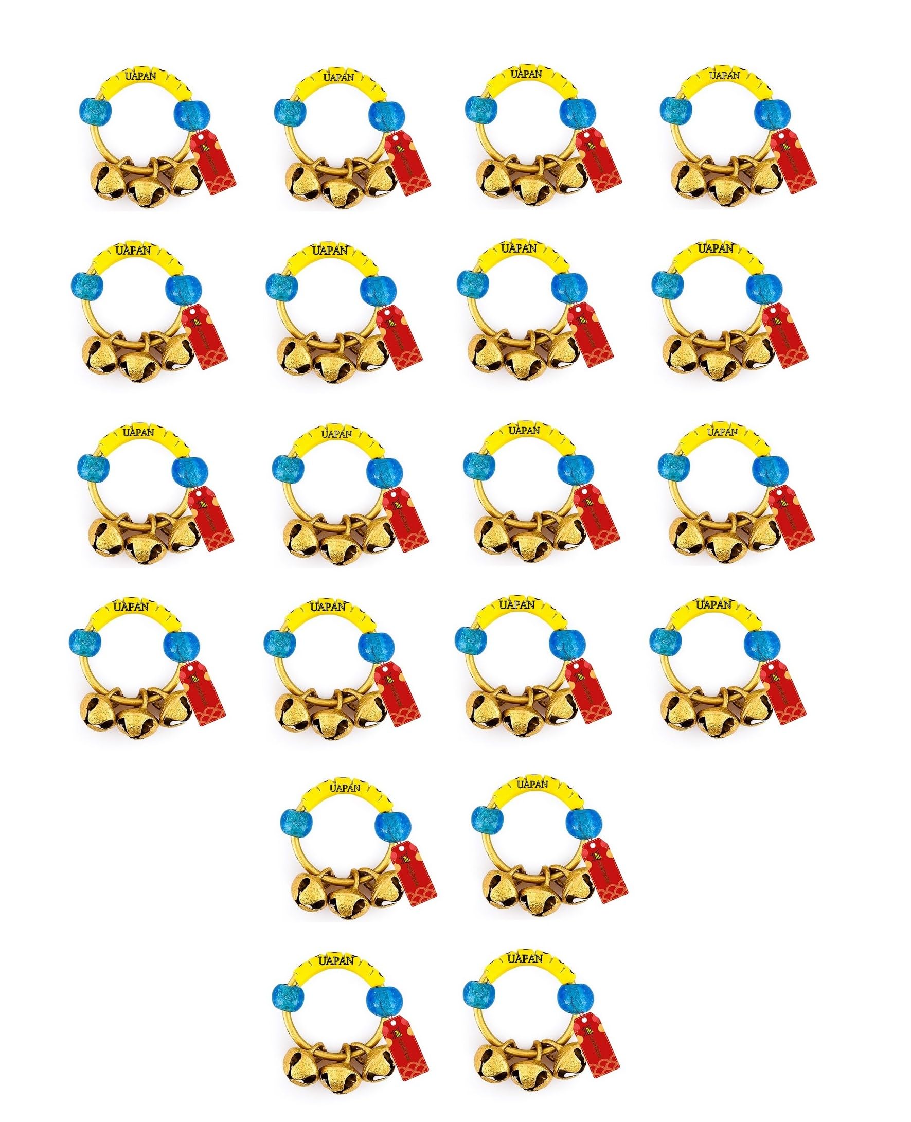 Uapan Brass Yellow Rubber Kadi Brass Ghungroos For Bhajan Clapping Finger Ring Gifting Small Bells For Lord Godess God Ganapati 