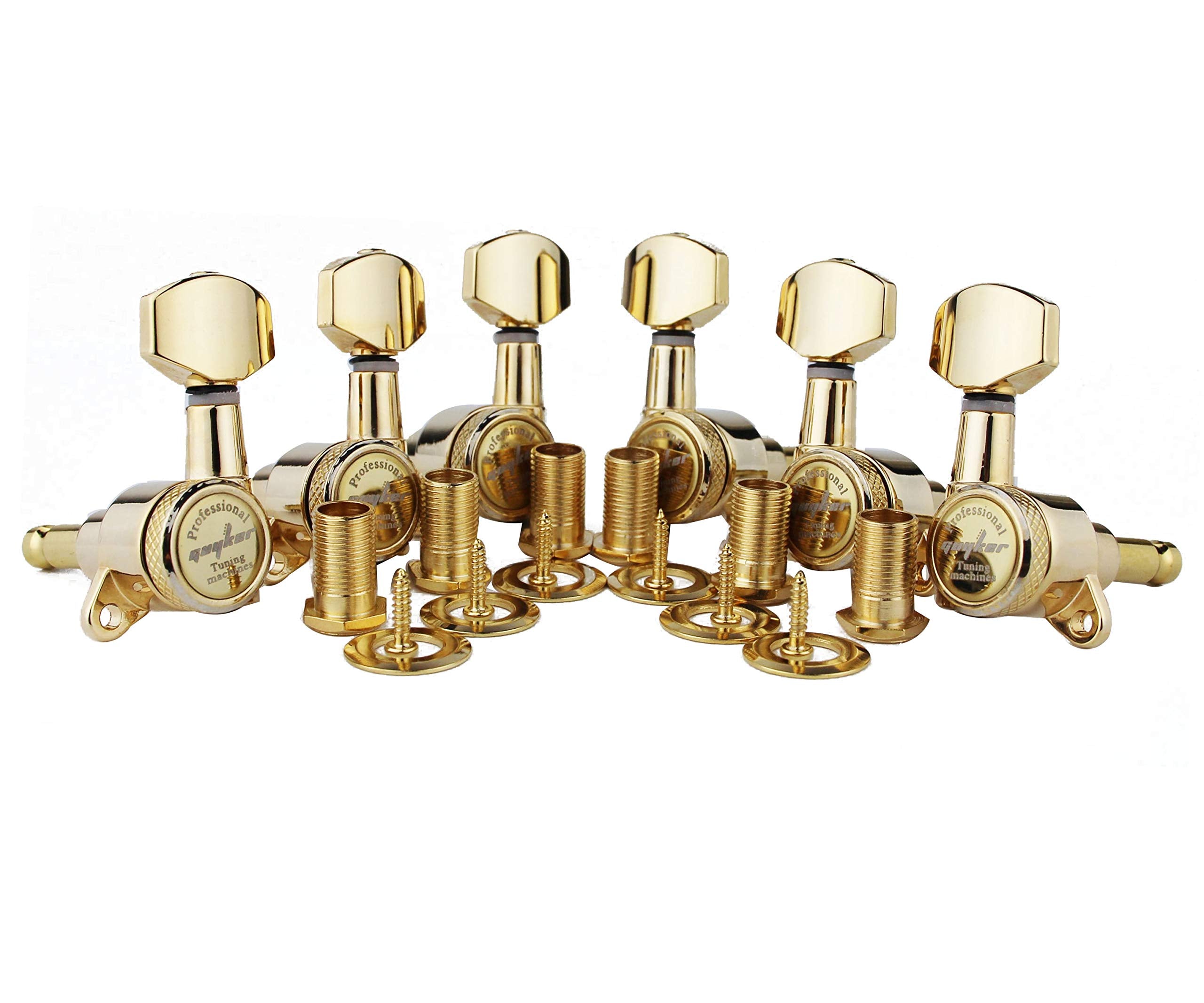 Guyker Guitar Locking Tuners (3L + 3R Handed) - 1:18 Lock String Tuning Key Pegs Machine Head With Hexagonal Handle Replacement