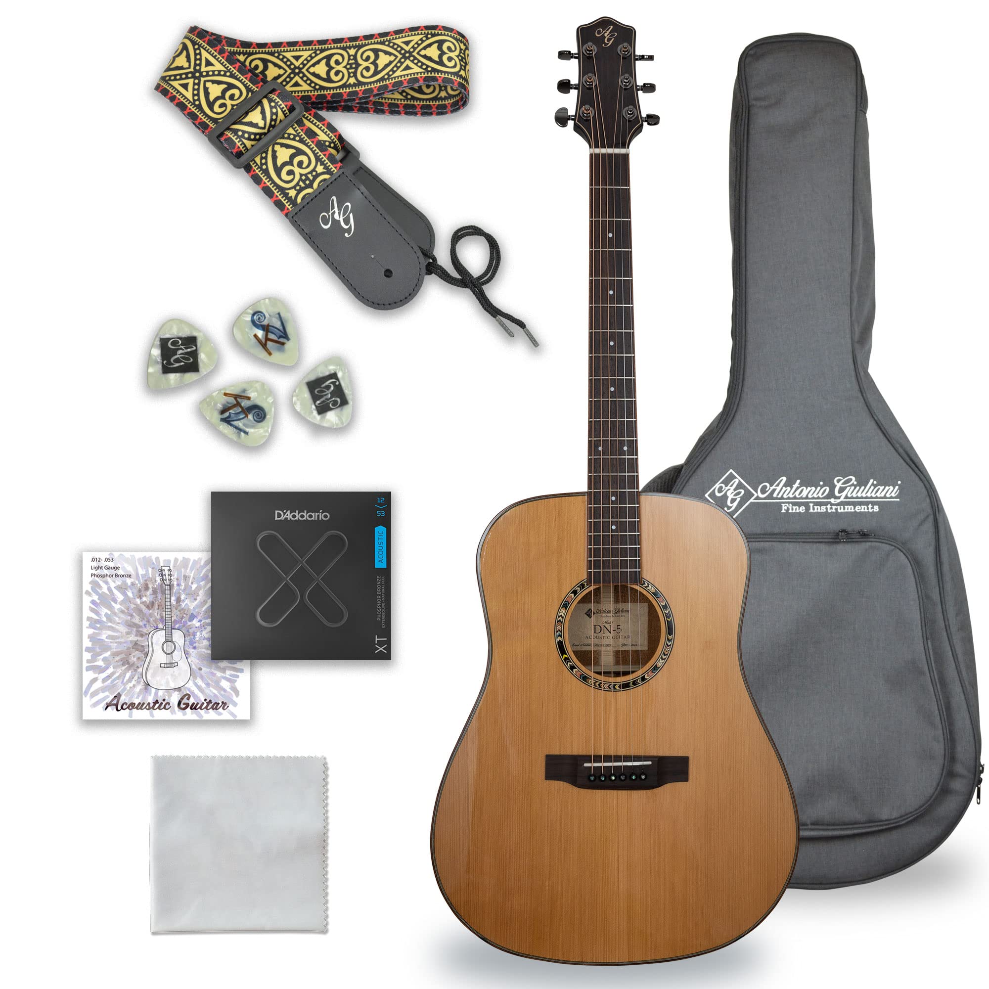 Antonio Giuliani Dn-5 (Clear) Steel-String Acoustic Mahogany Guitar With Carrying Case And Accessories - Complete Guitar Bundle