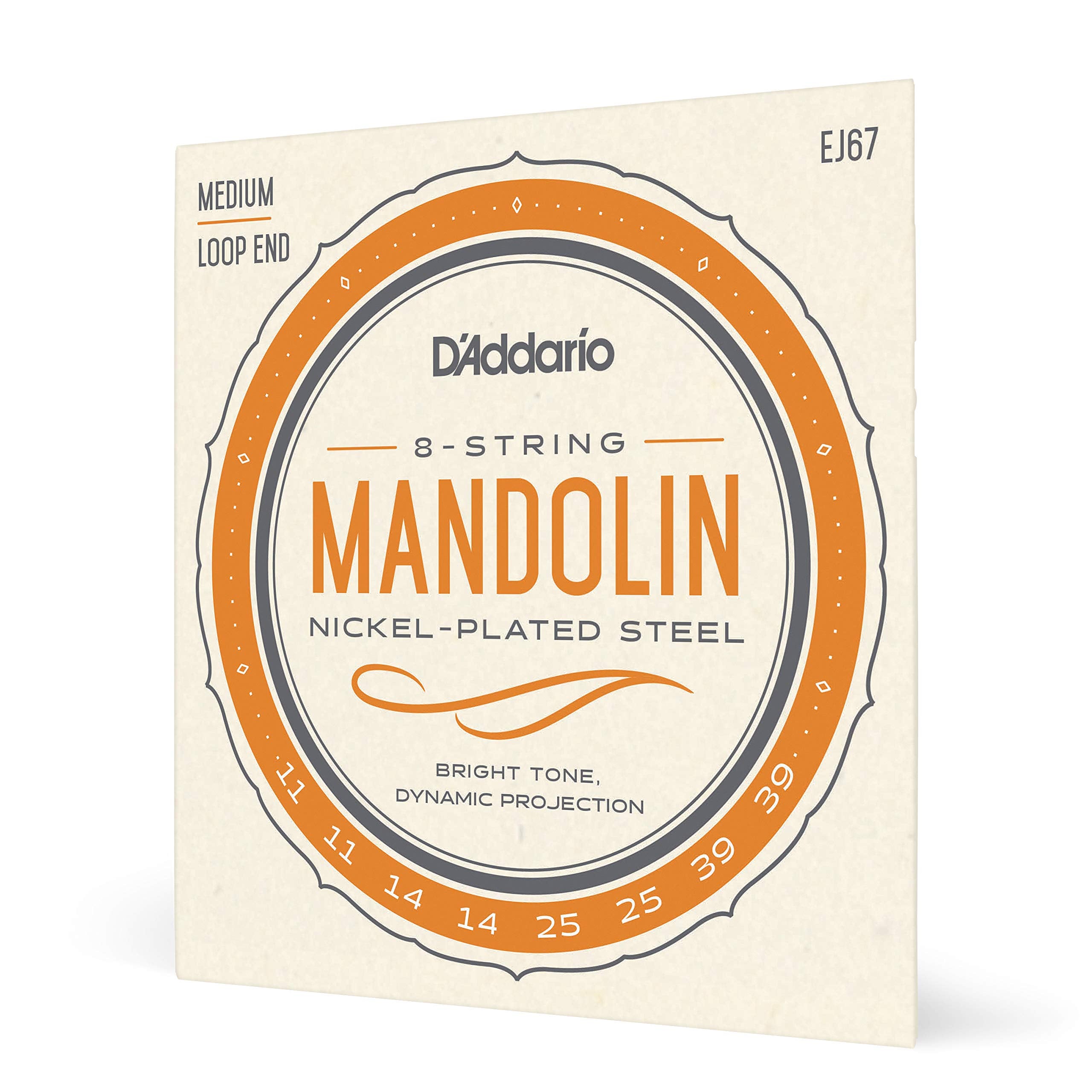 DAddario Mandolin Strings - EJ67 - Nickel Plated Steel - 8 String - Bright Tone, Dynamic Projection - Medium, Loop End