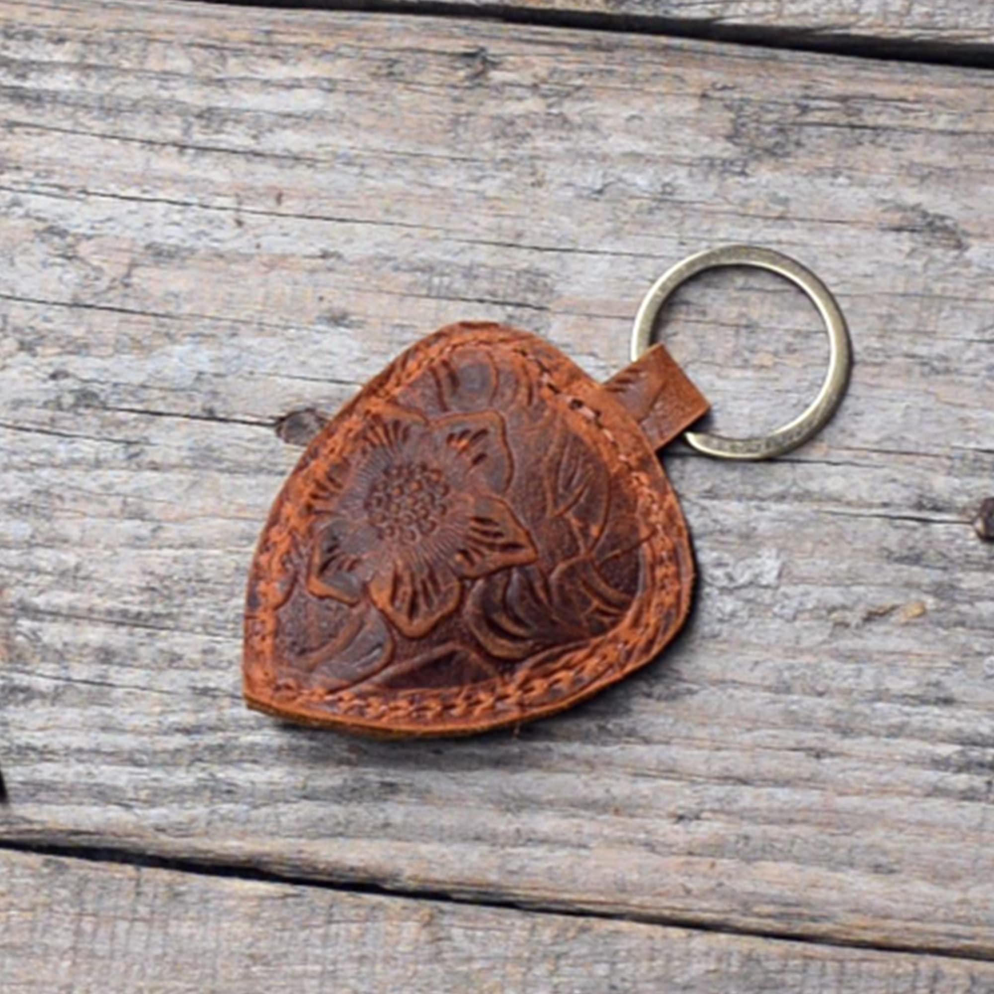 JJNUSA Handmade Leather Guitar shaped Pick Holder Keychain with Belt for guitar picks Keychain Quarter holder key chain, Mandoli