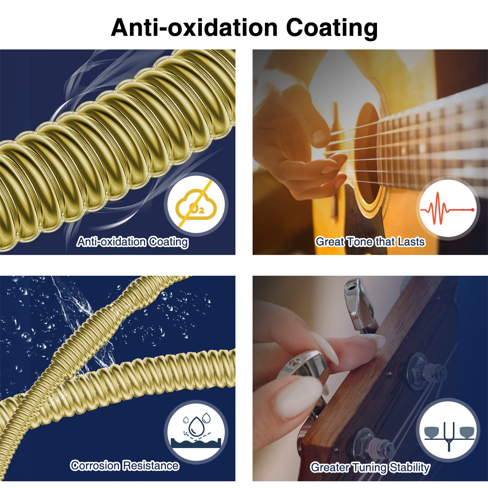 POGOLAB Guitar Strings, Acoustic Guitar Strings, 6 Strings Set, Hexagonal Carbon Core 75/25 Bronze, Light, 10-47, 10 Packs