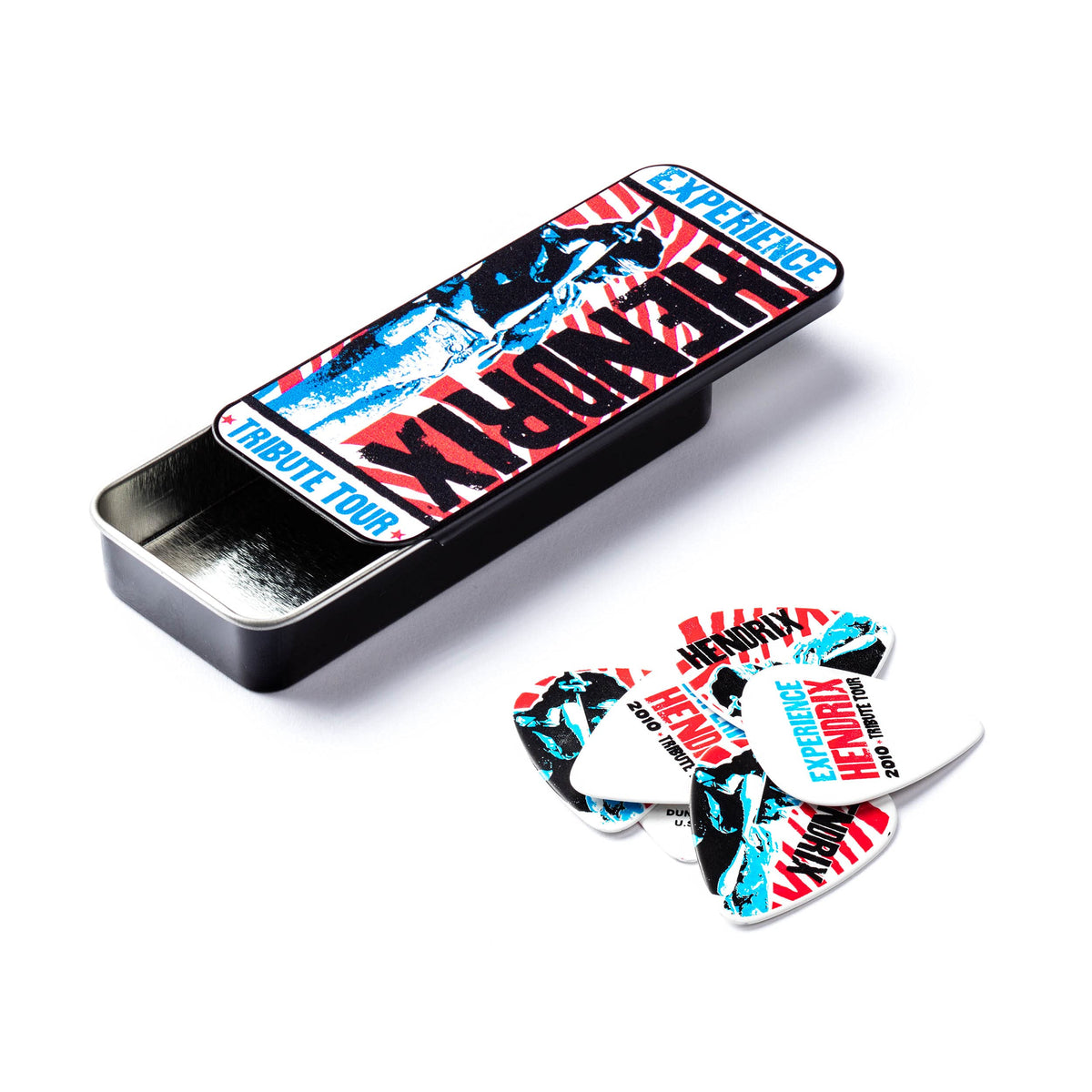 Jim Dunlop Jhpt09M Jimi Hendrix Tribute Tour Pick Tin, Assorted, Medium, 6 Picks/Tin