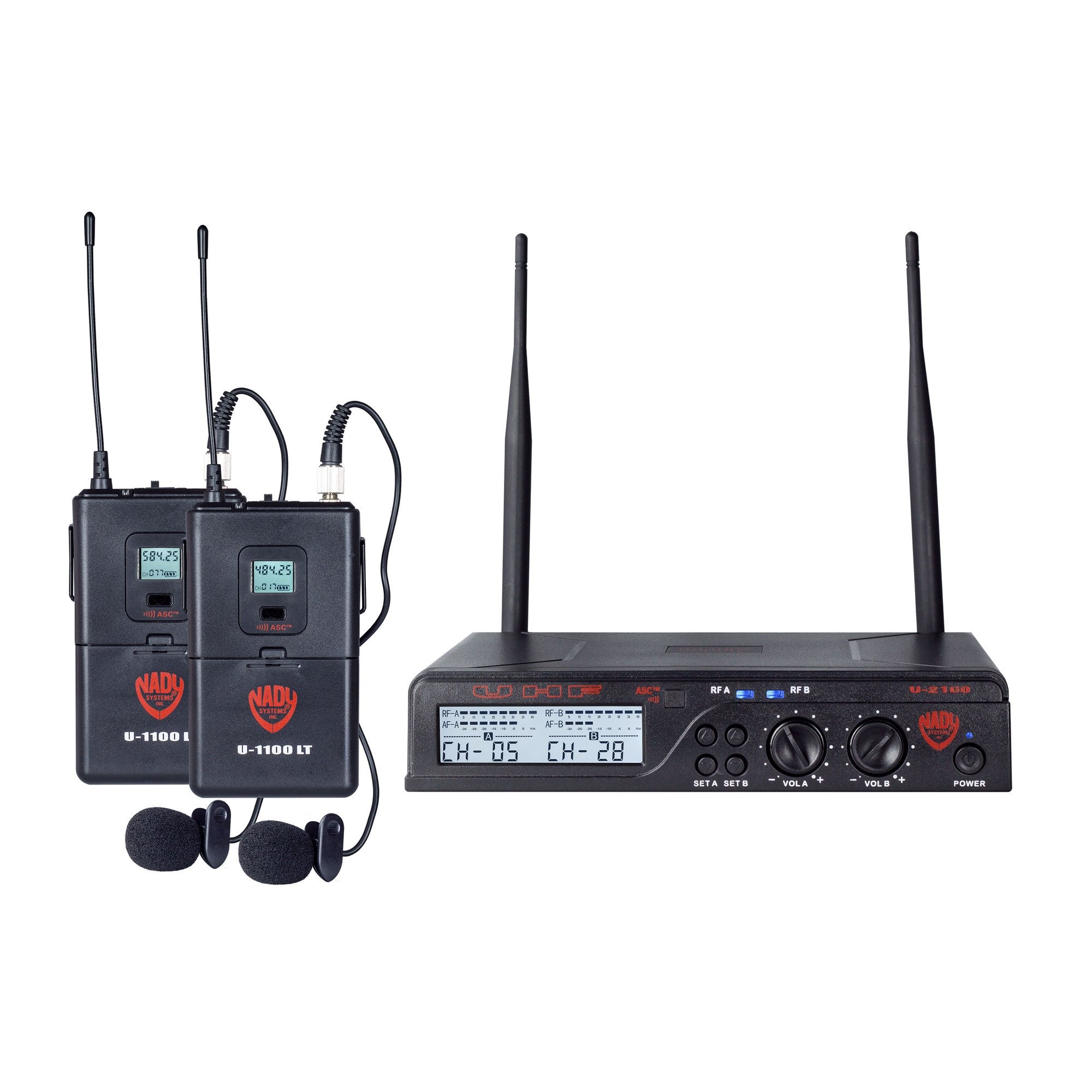 Nady U-2100 Dual LT 200-Channel UHF Wireless Lavalier Microphone System