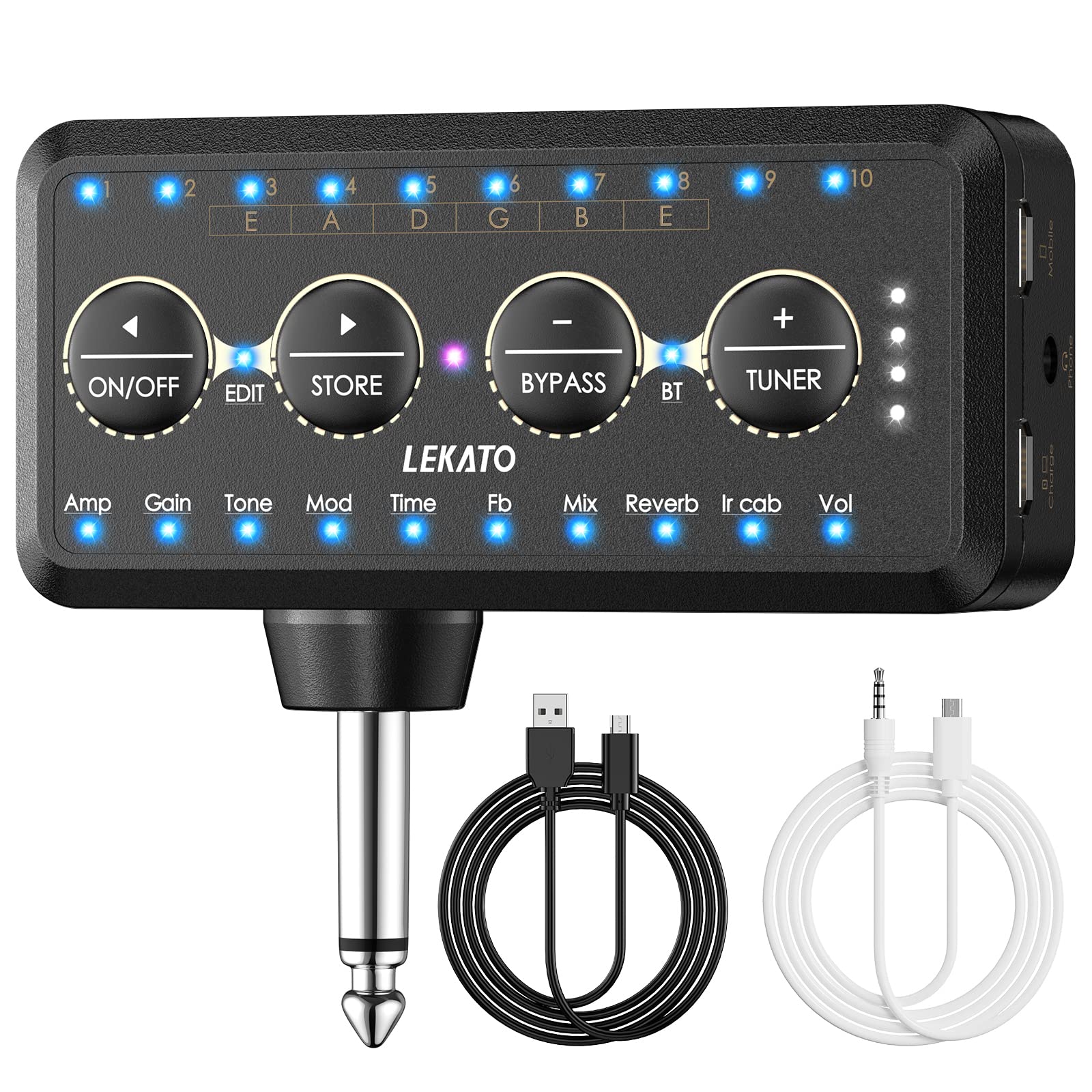 Lekato Headphone Guitar Amp Bluetooth Guitar Headphone Amplifier With Amp Models, Ir Loading,Tuner,Inlay Multi Effects Delay Rev