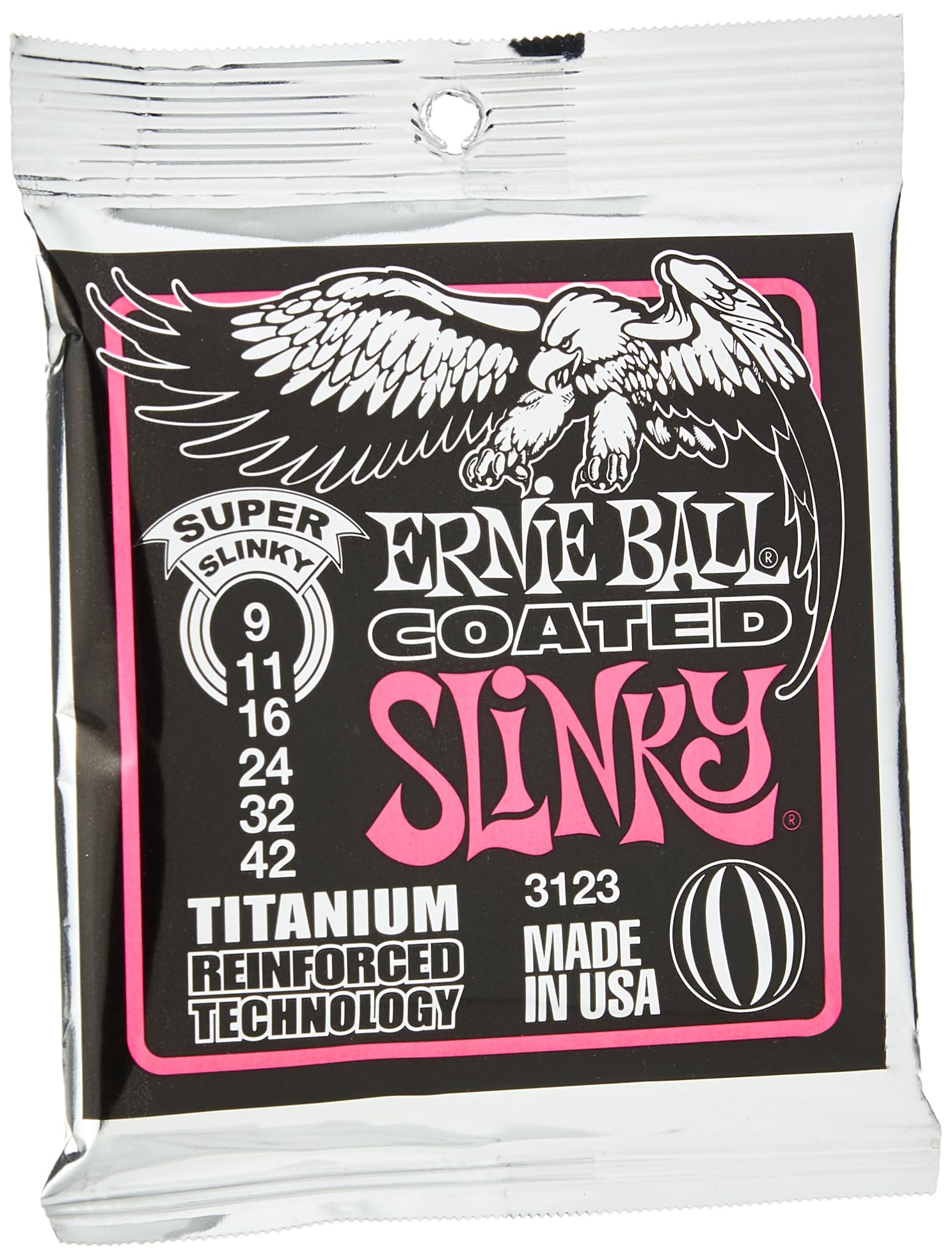 Ernie Ball Super Slinky Coated Titanium Electric Guitar Strings, 9-42 Gauge (P03123)