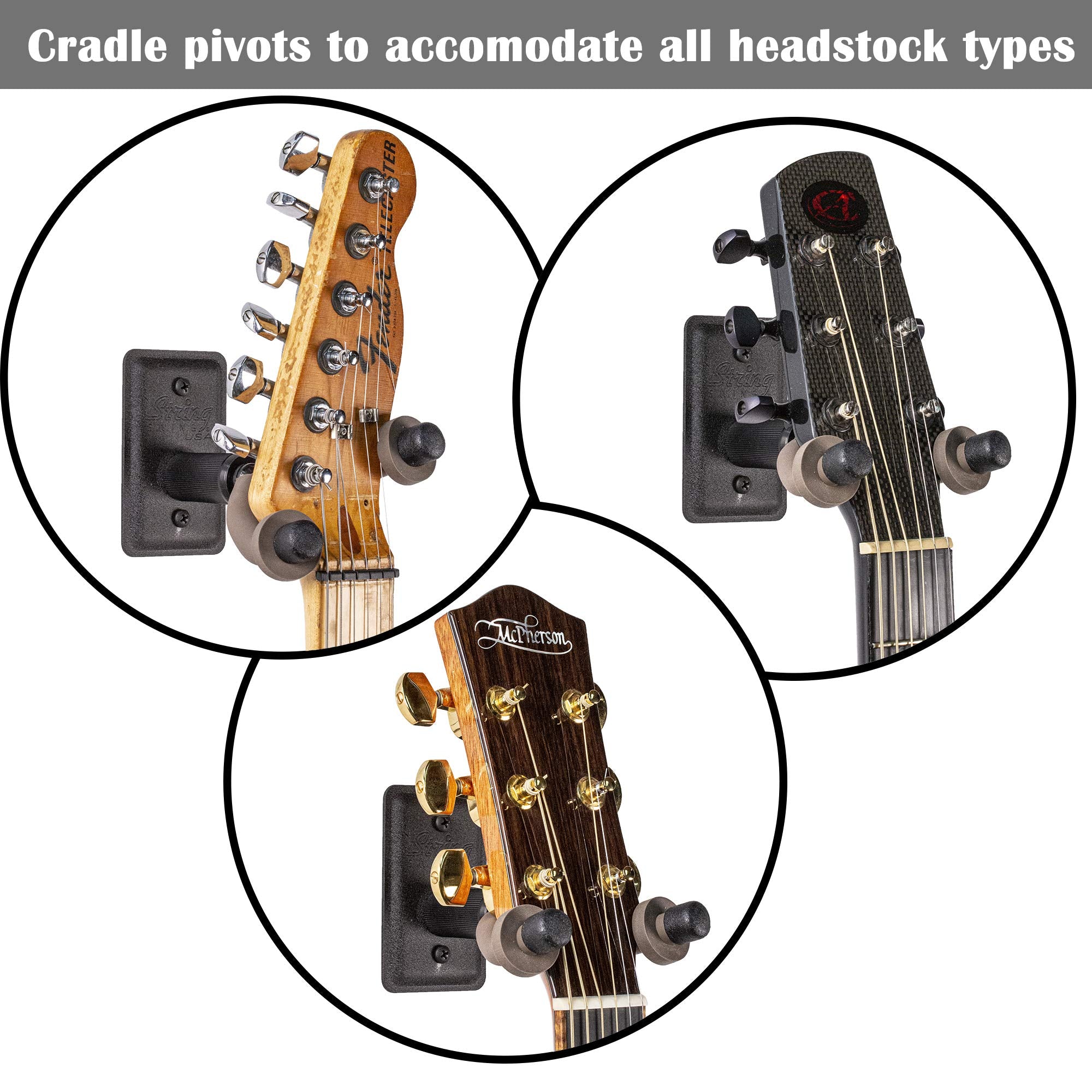 String Swing Metal Guitar Wall Mount for Classical Guitars - Home and Studio Hanger BCC11W (Black)