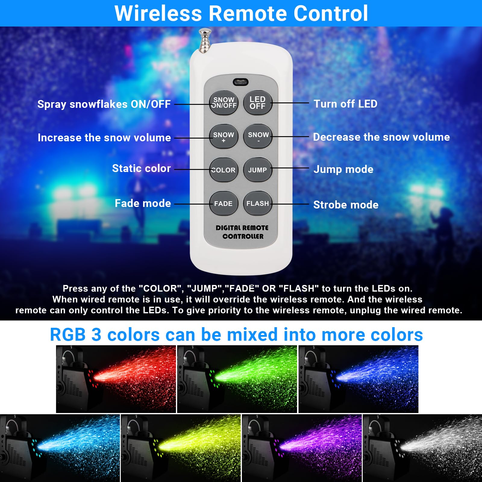 Snow Machine with 9LEDs Light for Party - YeeSite 1500W Snow Making Machine with 7 Color Lights Effect Snowflake Maker Remote Co